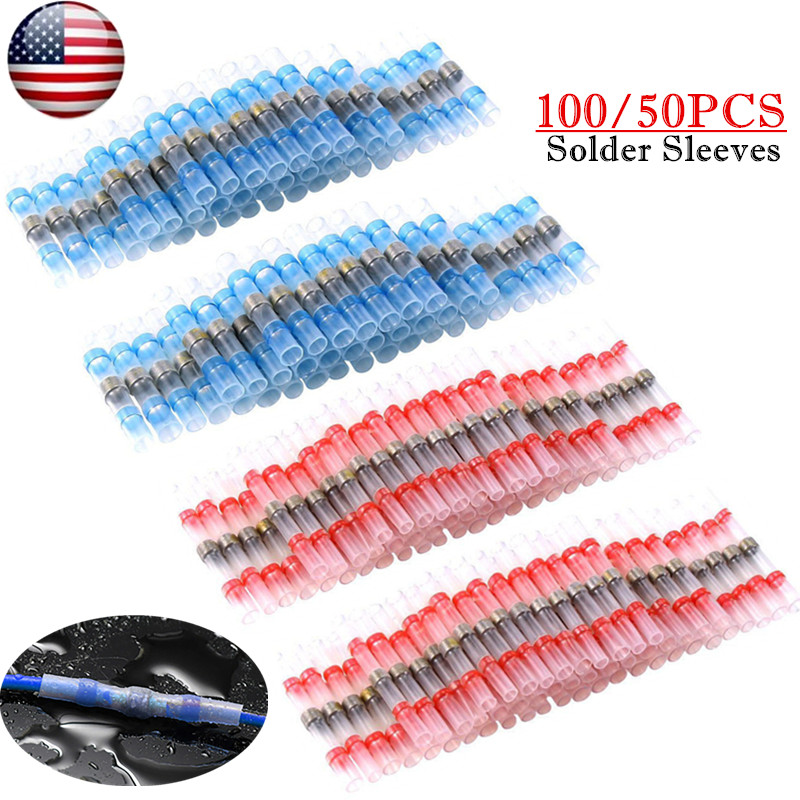 100PCS Solder Sleeve Heat Shrink Butt Wire Splice Connector Waterproof Terminals