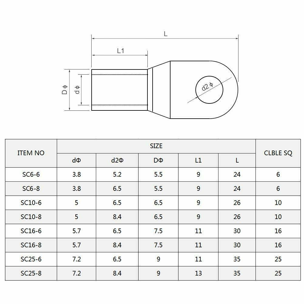 100X Car Copper Ring Terminal Battery Cable Lug Crimp Electrical Wire Connectors