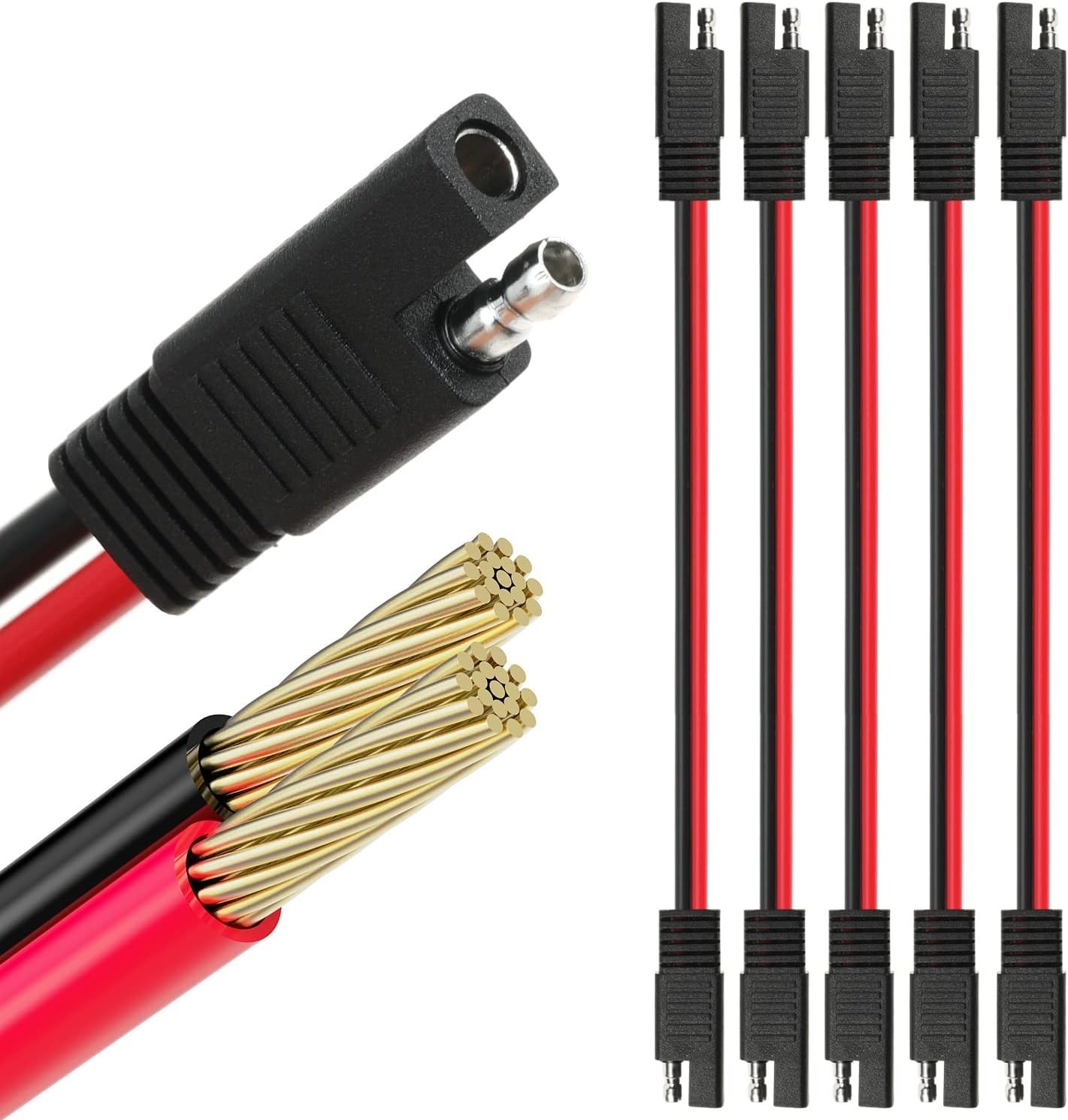 SAE to SAE Extension Cable 10 AWG Connector for Solar Panel Car Motorcycle 12in