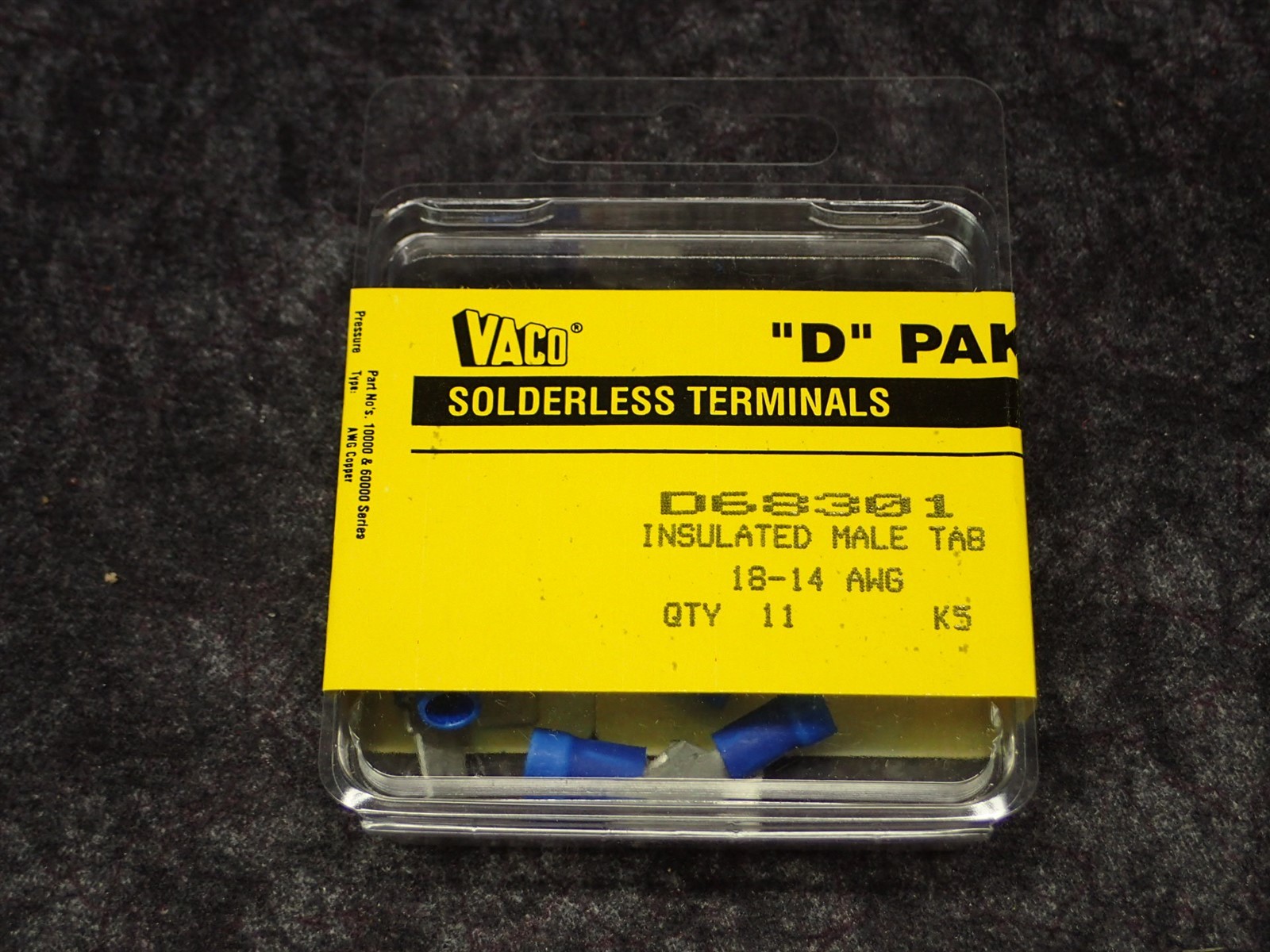 Klein / Vaco D68301 Insulated Male Tab 18-14 AWG, qty 11 pack