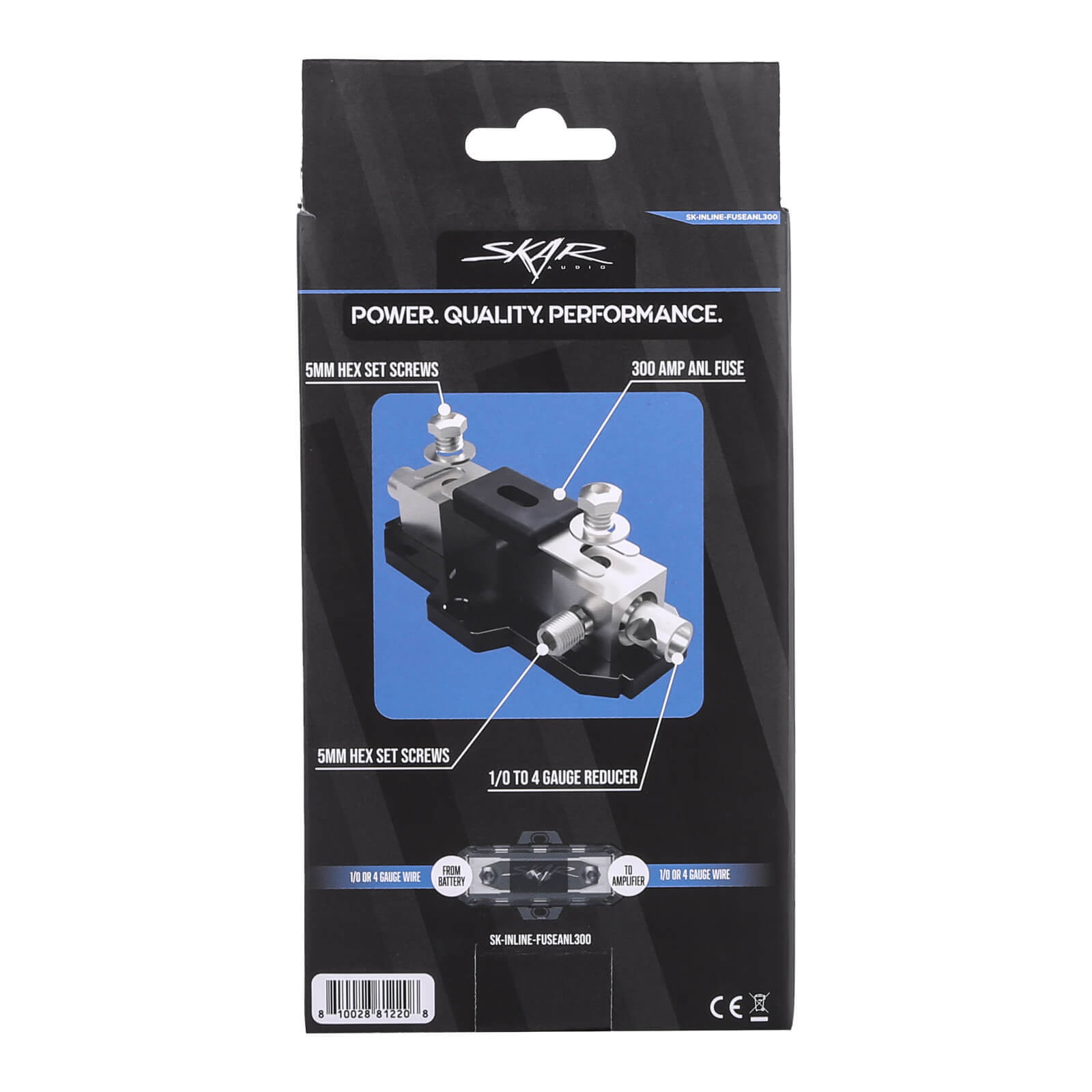 SKAR AUDIO 1/0 OR 4 GAUGE 300 AMP INLINE ANL FUSE HOLDER – WITH 300 ANL FUSE US