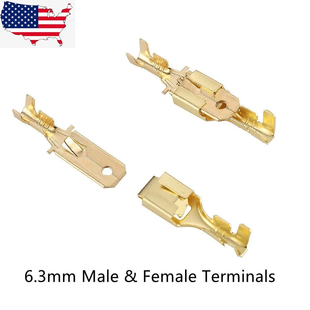 50-200X 6.3mm Non-Insulated Spade Quick Splice Crimp Female Male Wire Connector