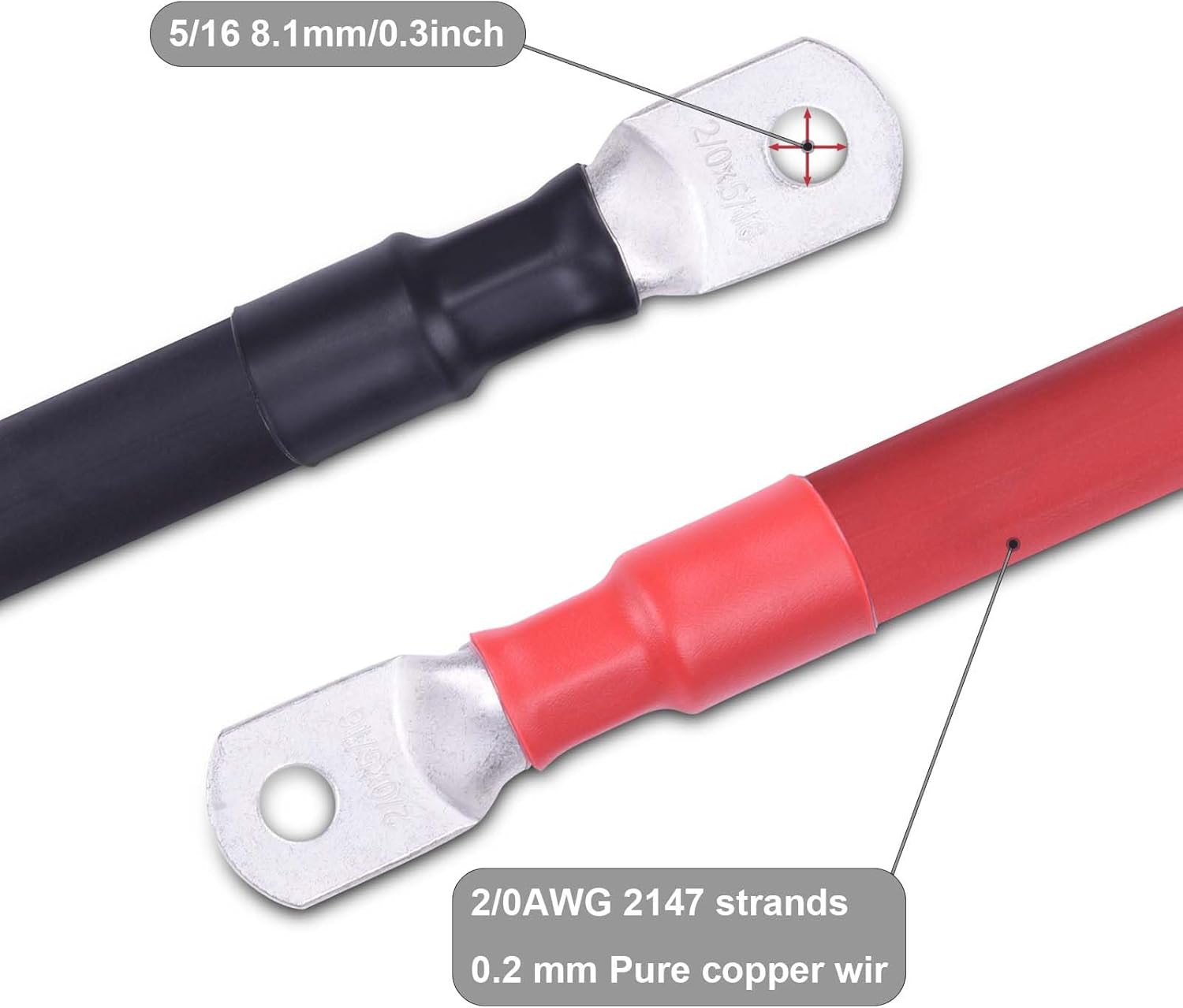 2/0 AWG Flexible Battery Cable with 5/16″ Terminals – OFC Pure Copper Inverter &