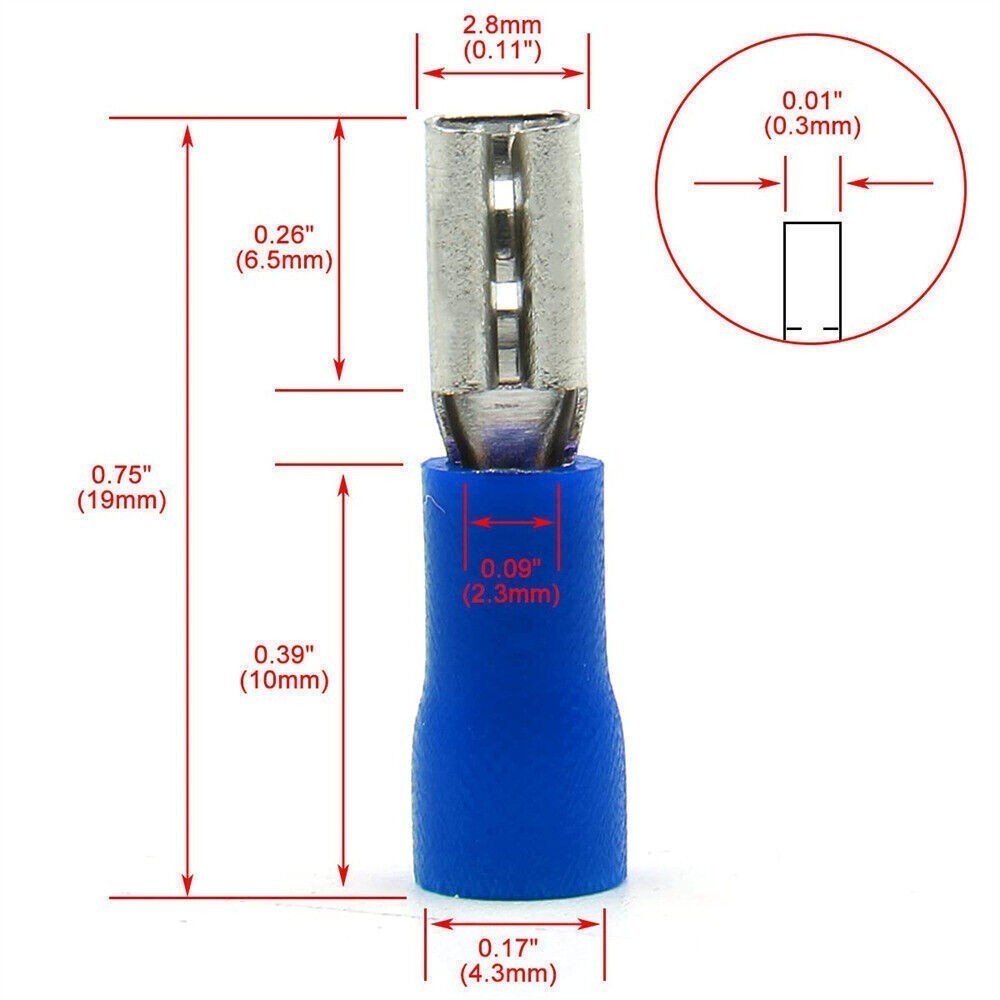 150x Quick Disconnect Vinyl Insulated Female Spade Wire Connectos 16-14AWG 2.8mm