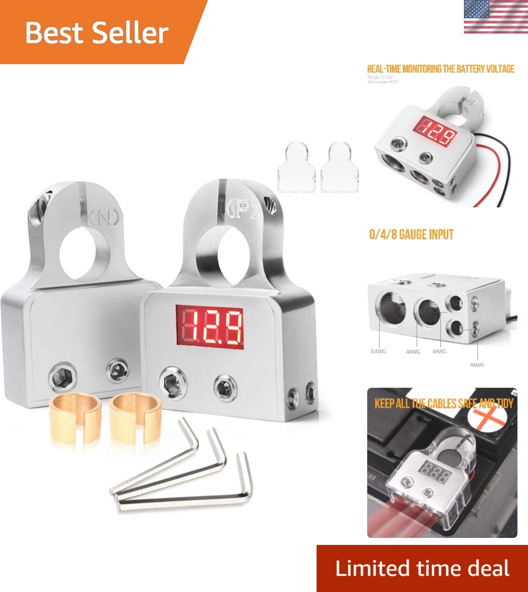 0/4/8 AWG Battery Terminal Clamps with Real-Time Voltmeter for Enhanced Safety