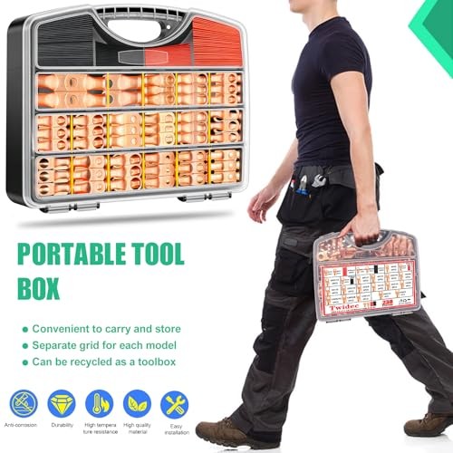 /230PCS Battery Cable Ends Kit AWG 8 6 4 2 1 1/0 2/0 Heavy Handheld box-230PCS