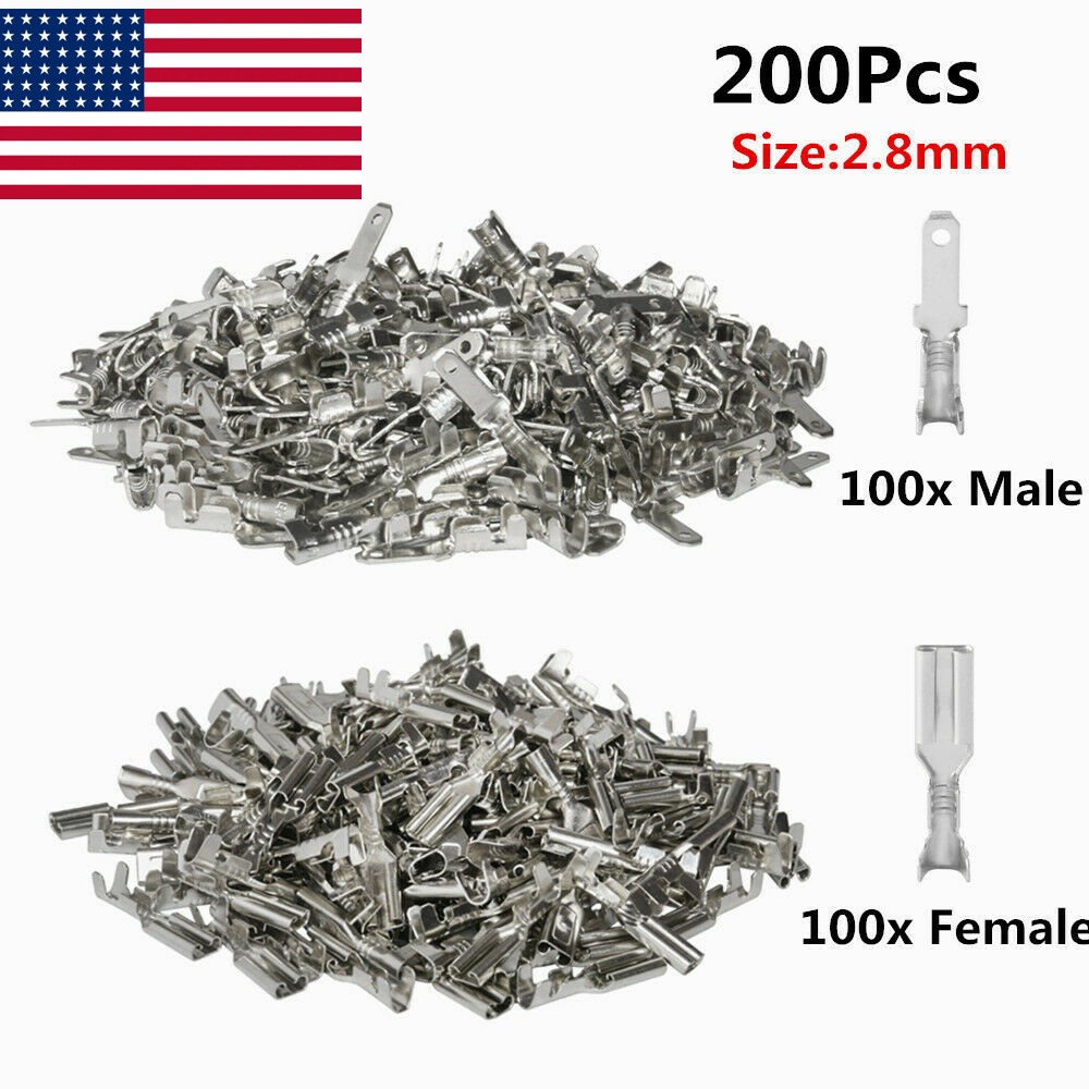200Pcs Non-Insulated 2.8mm Male Female Spade Crimp Terminals Wire Connectors