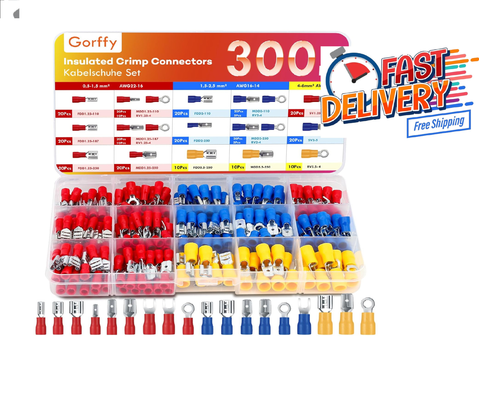 300PCS Wire Connectors Kit, Male and Female Spade Connectors, 17 Types Electrica