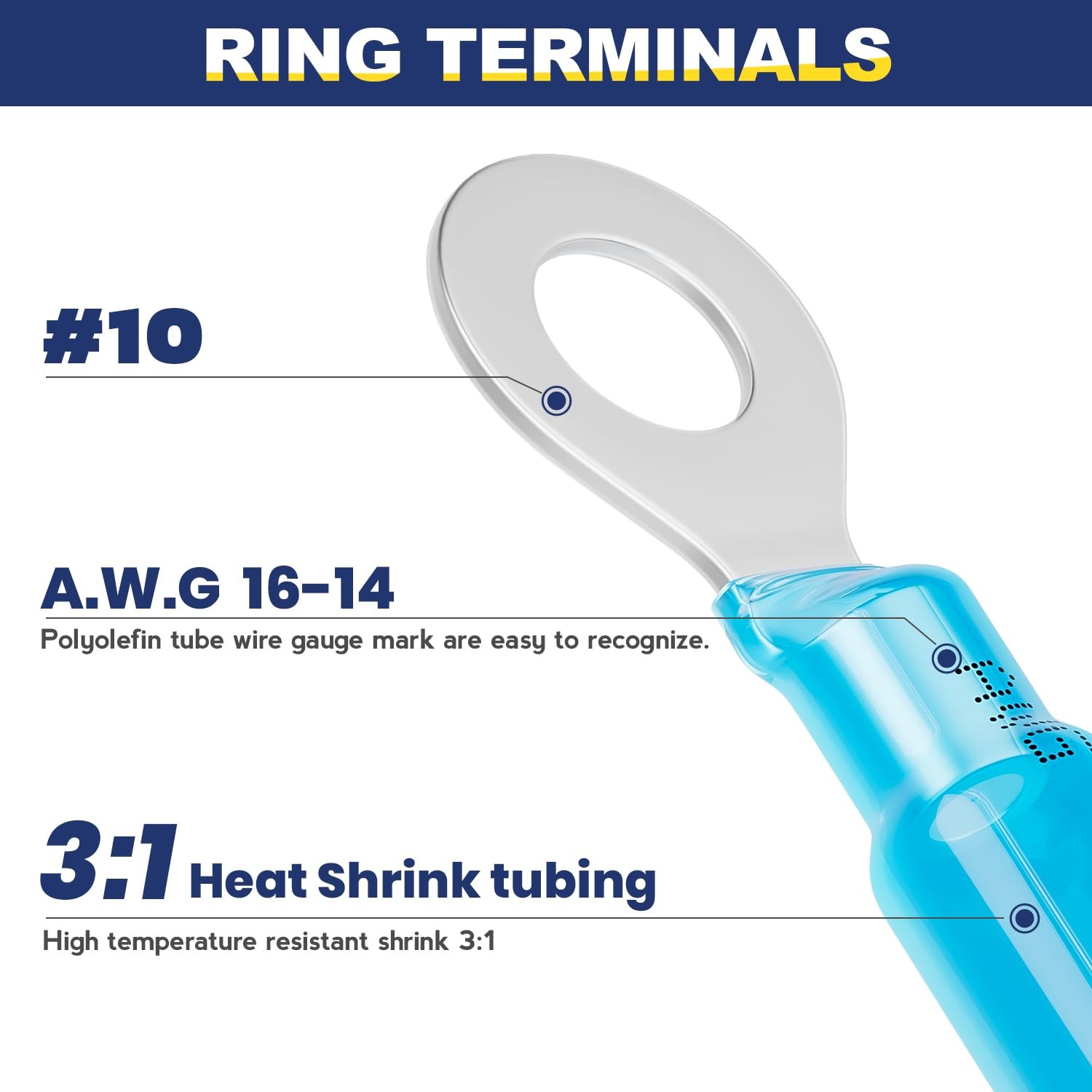 haisstronica 600PCS Heat Shrink Ring Connectors,AWG 22-10 Marine Grade Heat