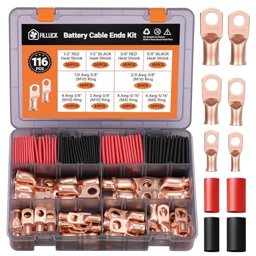 pcs Battery Cable Ends Kit,1/0 AWG 2 AWG 2/0AWG 4 AWG 6 AWG Copper Lugs,0 116