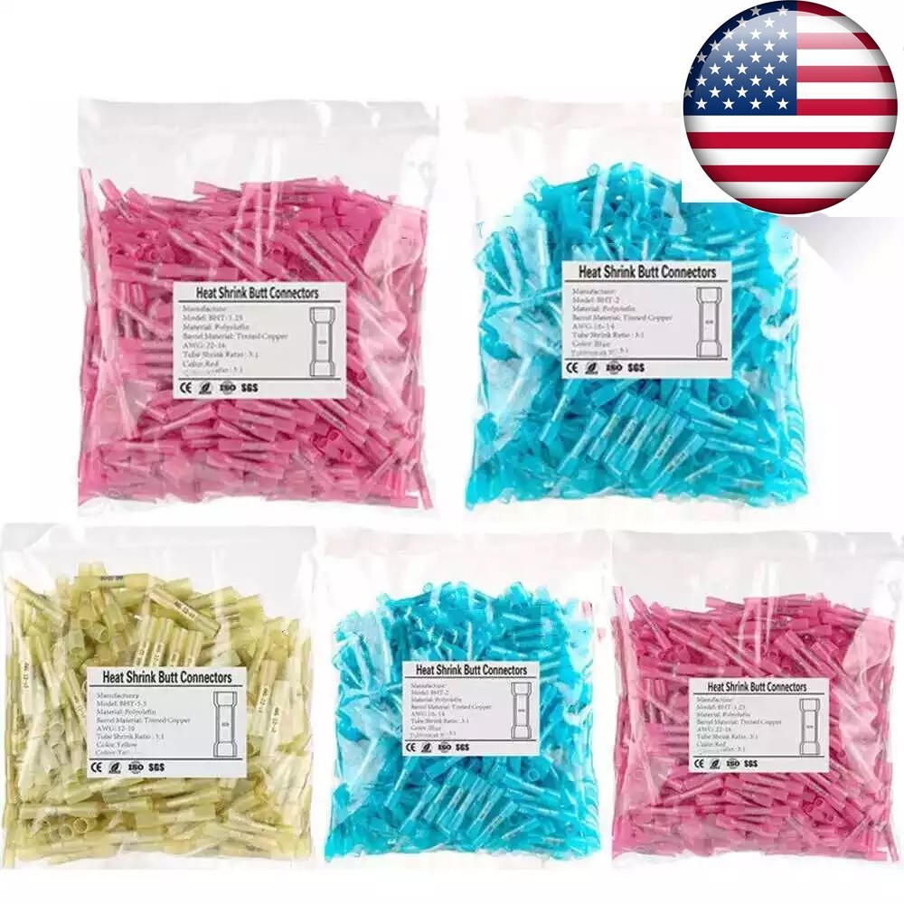 900/100x Waterproof Heat Shrink Butt Wire Splice Crimp Connectors Terminals Kit