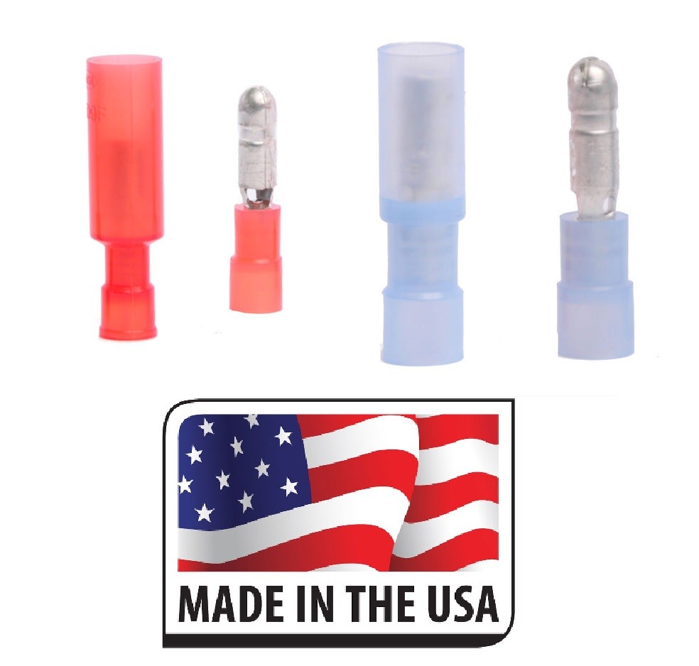(100) 14-16/18-22 GAUGE NYLON BULLET CONNECTORS (25 PCS EACH MALE/FEMALE) USA