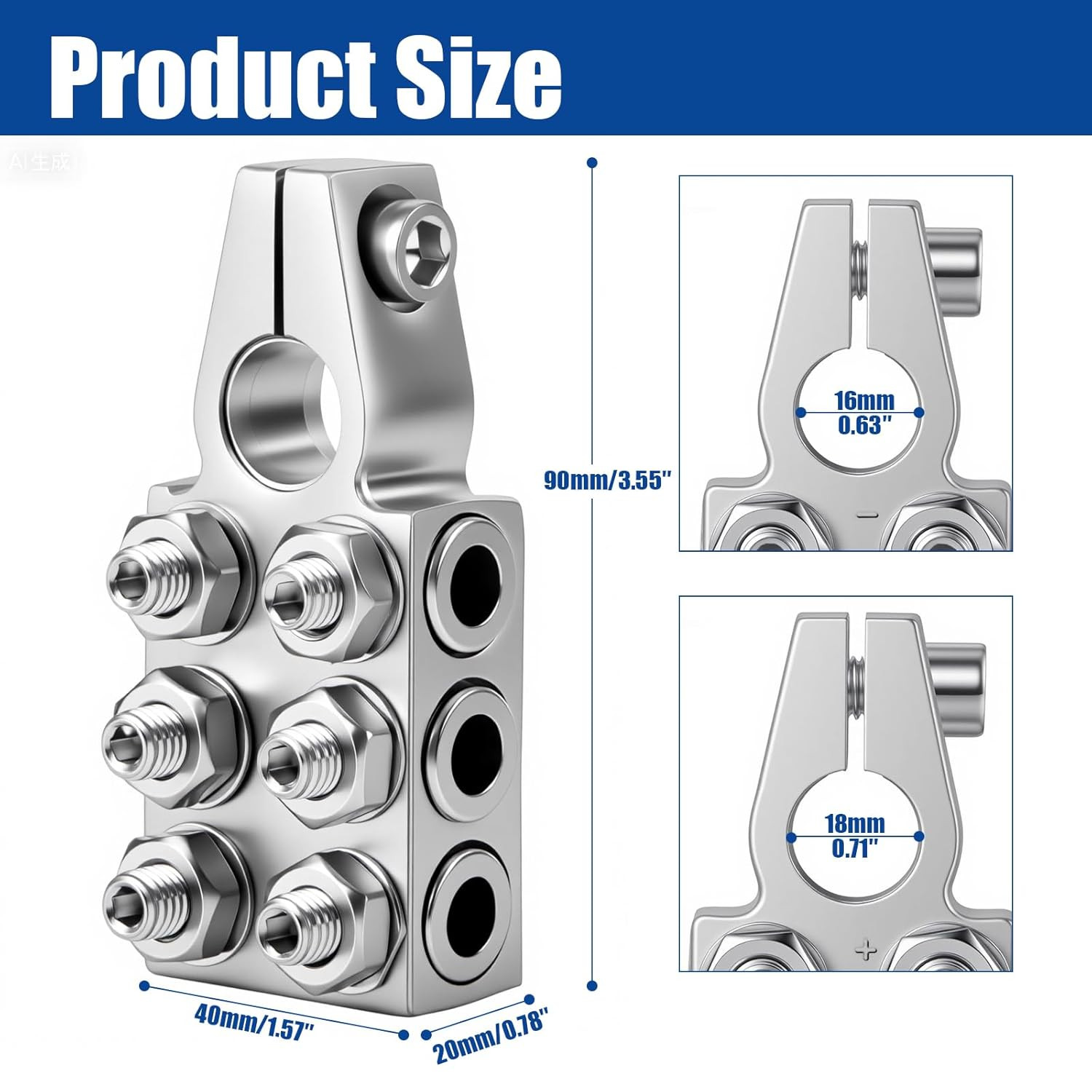Battery Terminal Connectors, 8AWG up to 4/0(XL) AWG Gauge, 12-Way Battery Termin