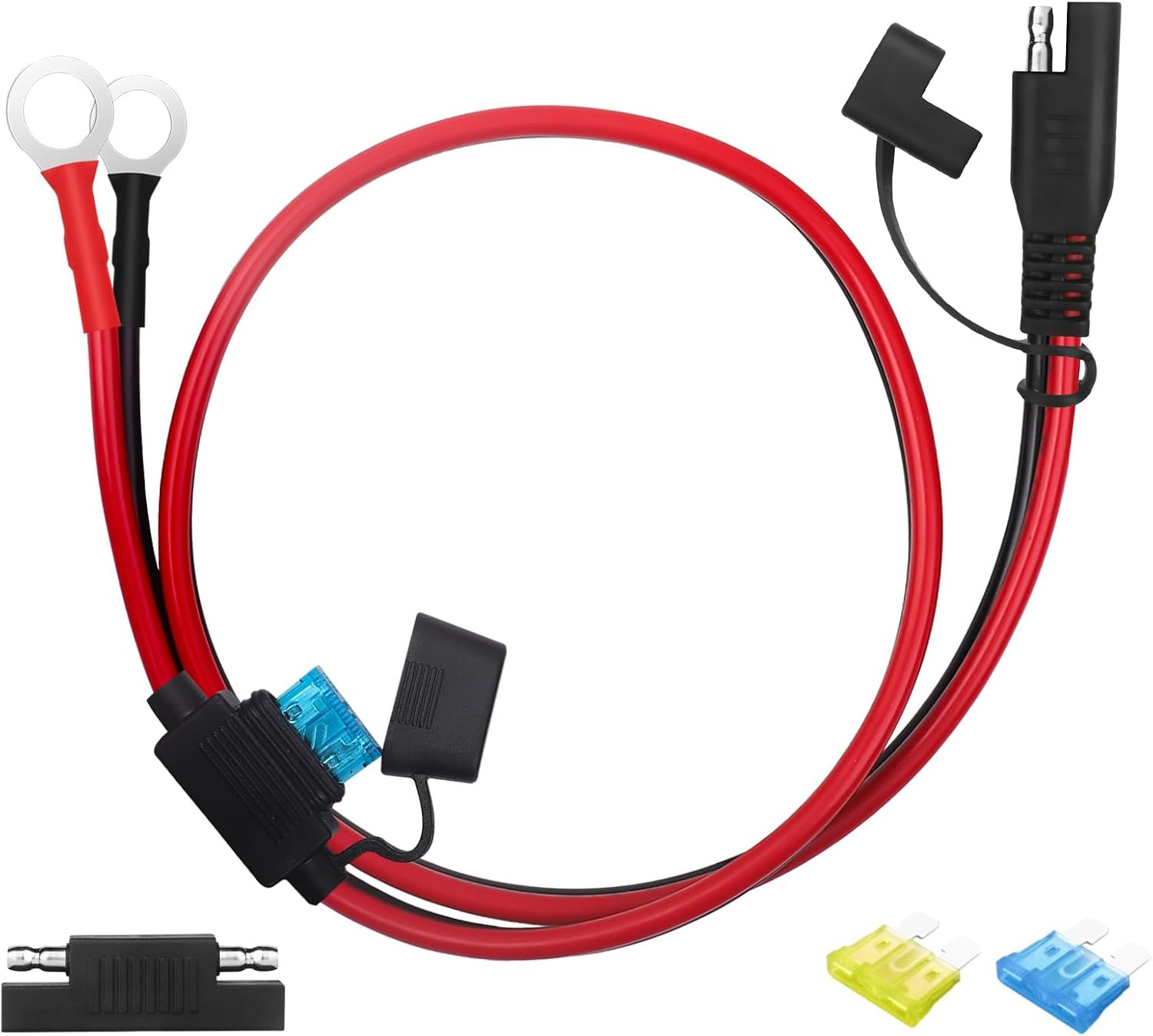 1Ft/0.3M 16AWG Copper Ring Terminal to SAE Harness Quick Connect/Disconnect Adap