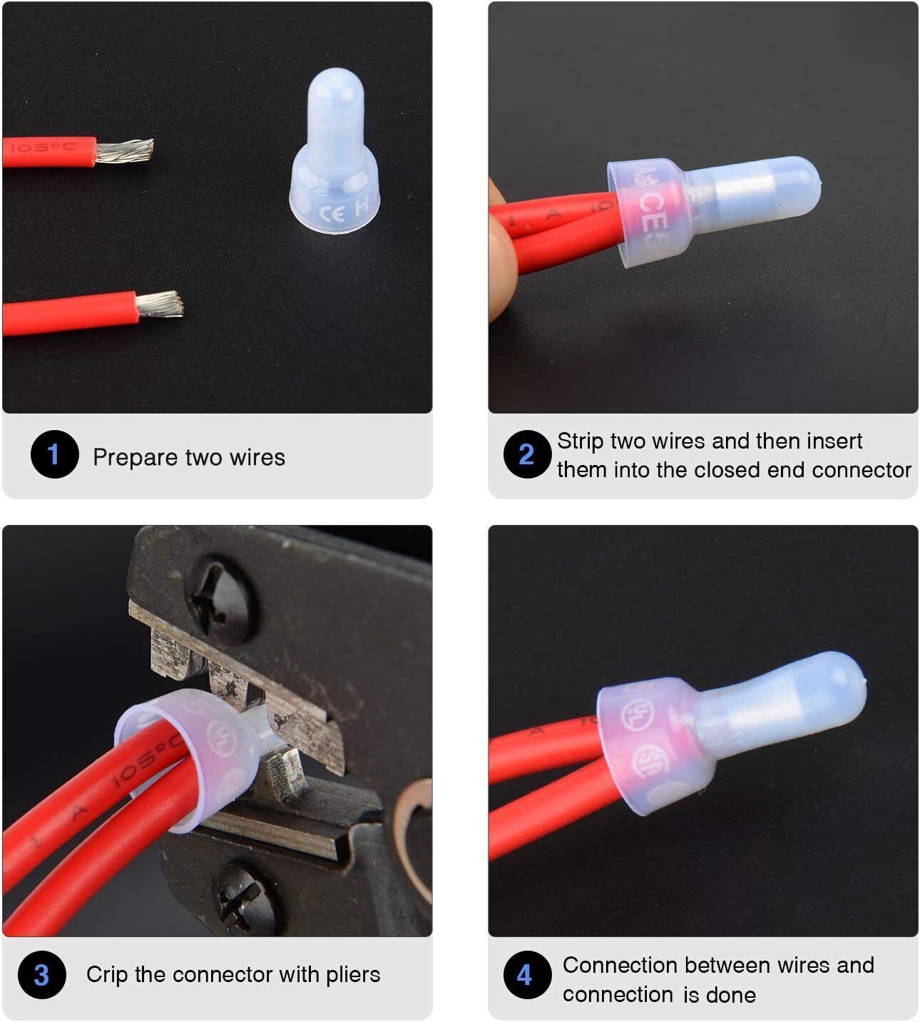 350PCS Closed End Crimp Cap Wire Connectors Terminals 22-10AWG Kit