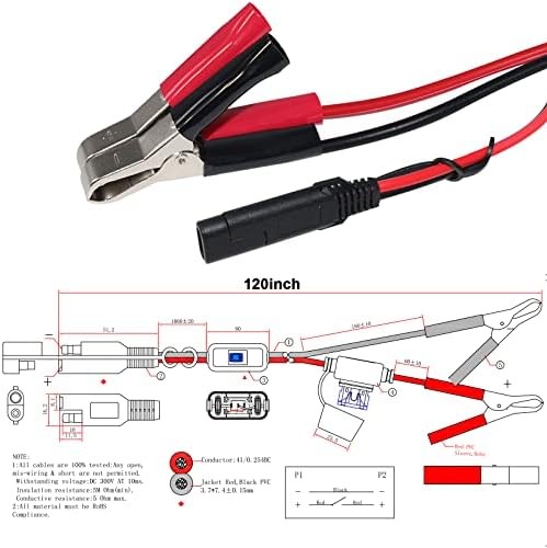 SAE to Battery Alligator Clip – 12V SAE 2Pin Quick Disconnect Cable 10ft SAE to