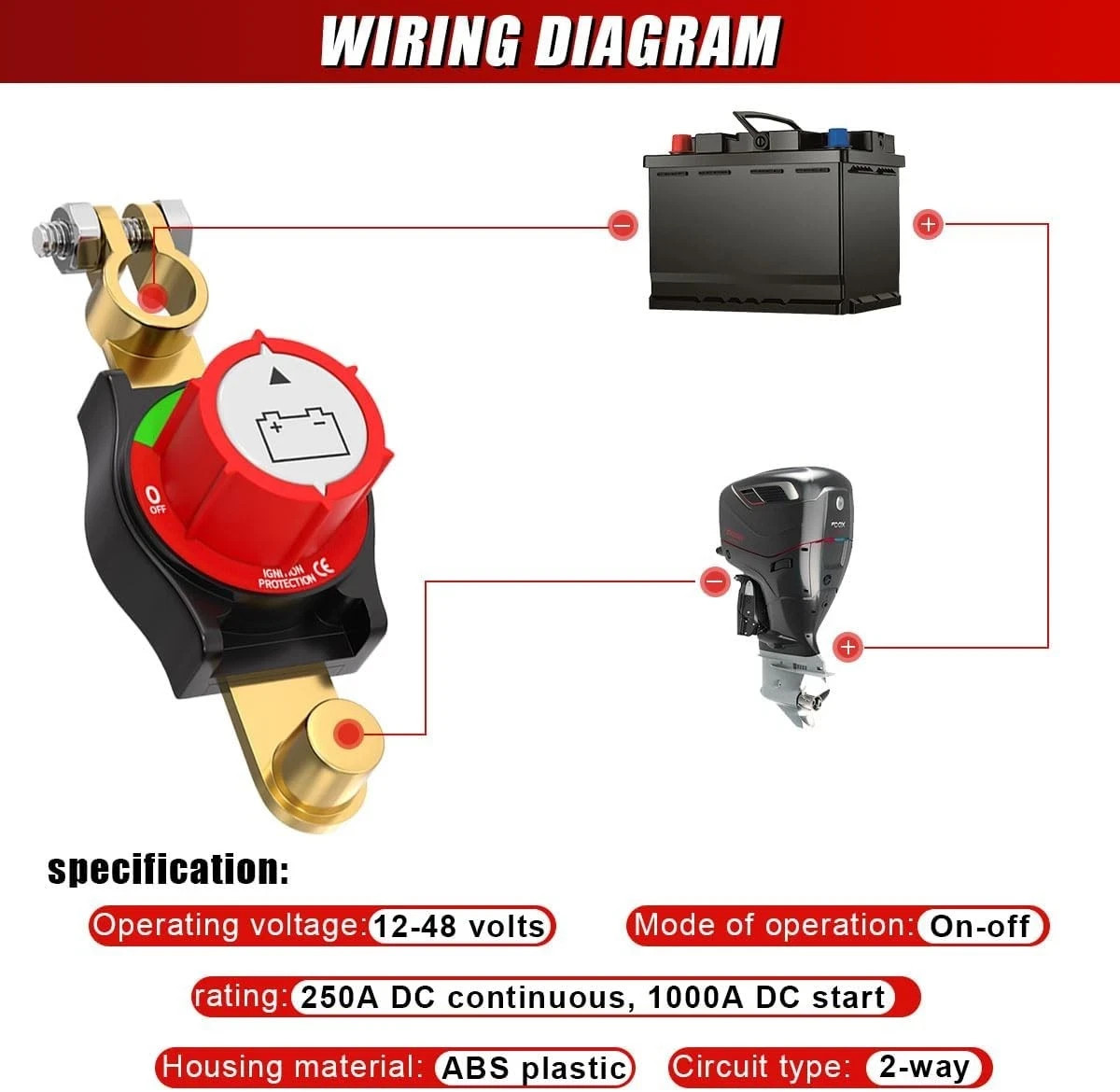 12V-48V Side Post Battery Disconnect Switch Kill Cut Off Switch for Car RV Boat
