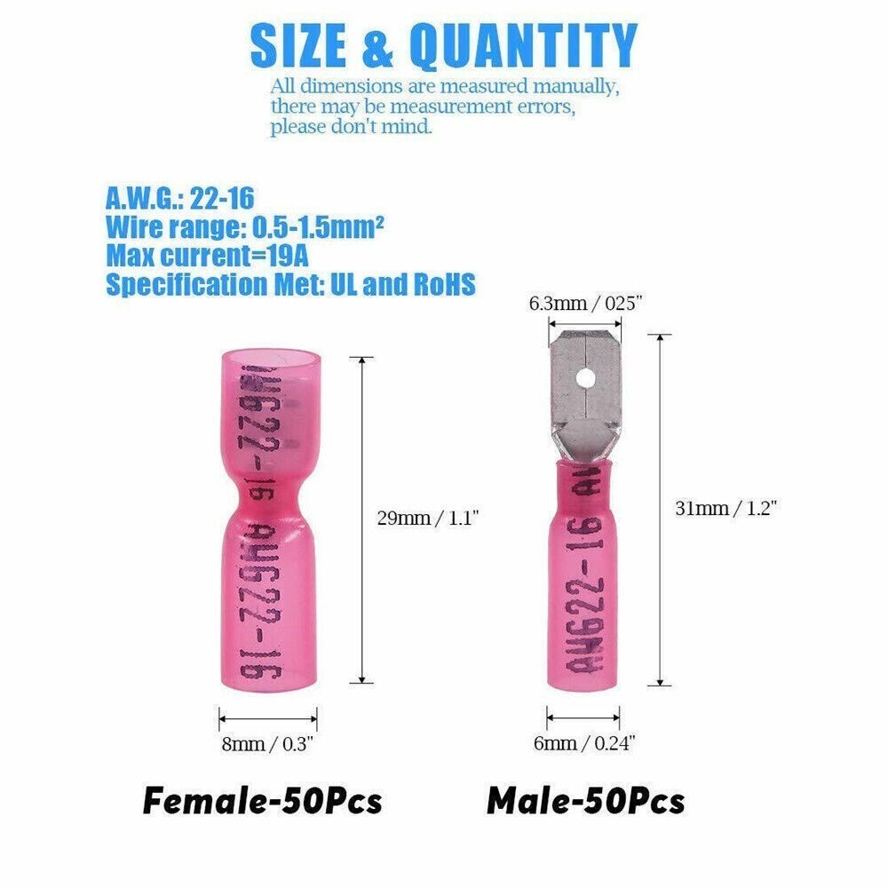 50-10Pairs Heat Shrink Terminals Female Male Spade Bullet Bullet Wire Connectors