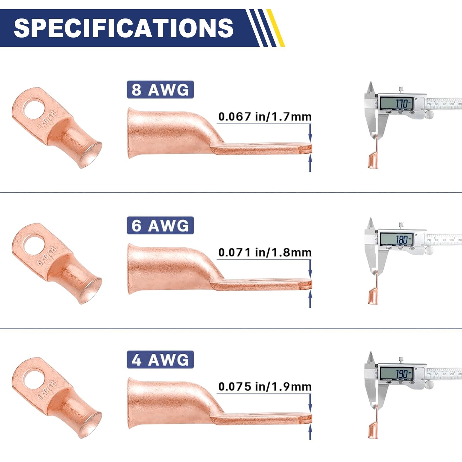 Haisstronica 60PCS Copper Wire Lugs Kit(AWG 8 6 4),Heavy Bare Copper,