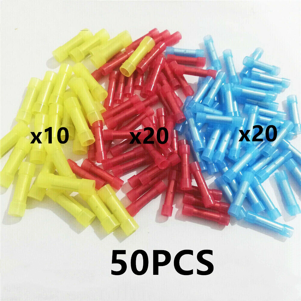 50PCS Blue/Red/Yellow NYLON Wire Butt Connector Crimping Terminals 22-10 Gauge