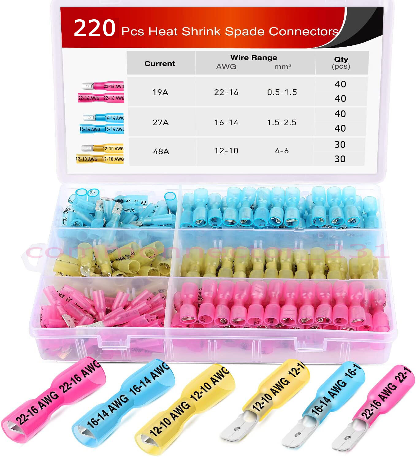 220/200PCS Waterproof Heat Shrink Spade Wire Connectors Male Female Terminals