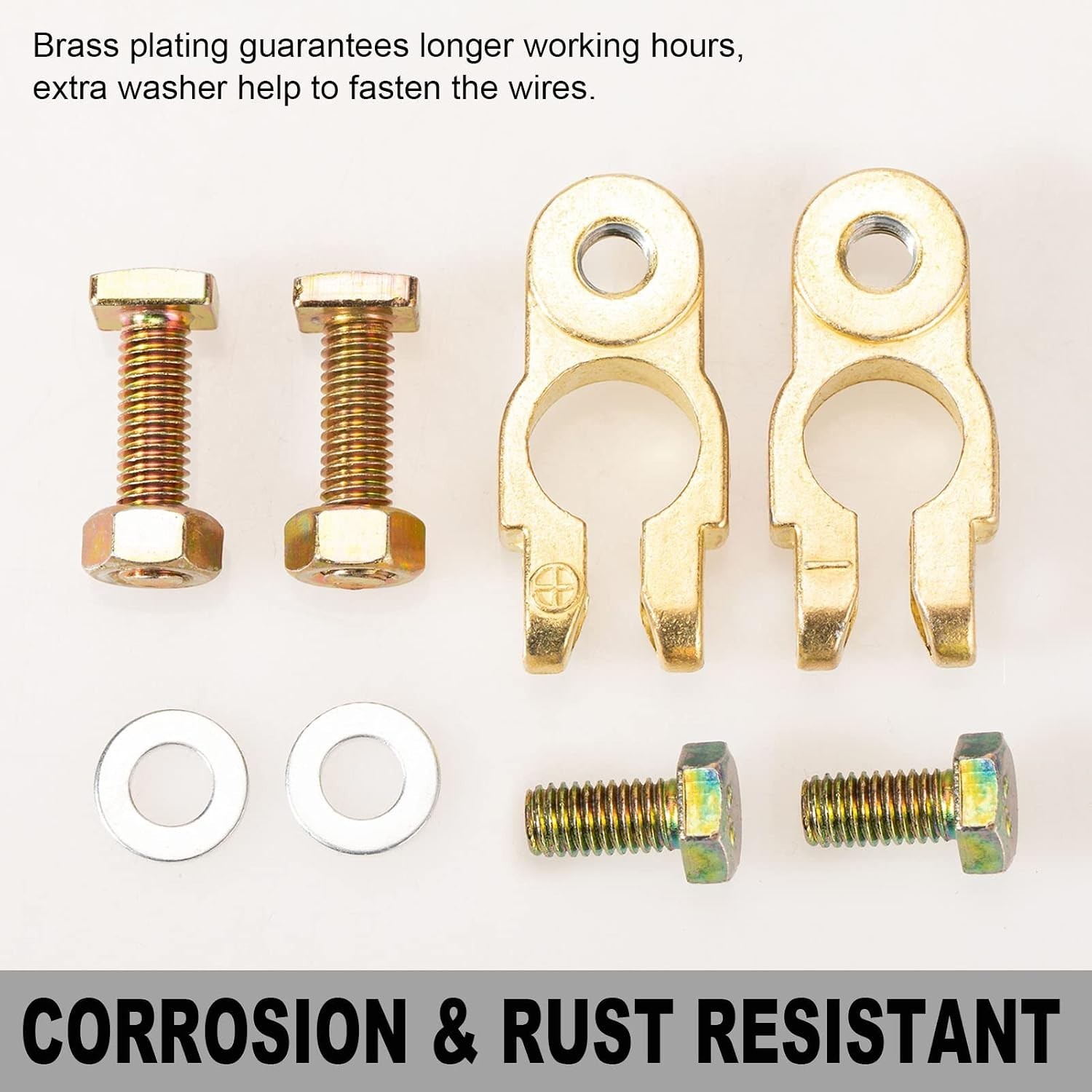 Gold Brass Battery Terminal Connectors for Top Post – 1 Pair for Cars, RVs