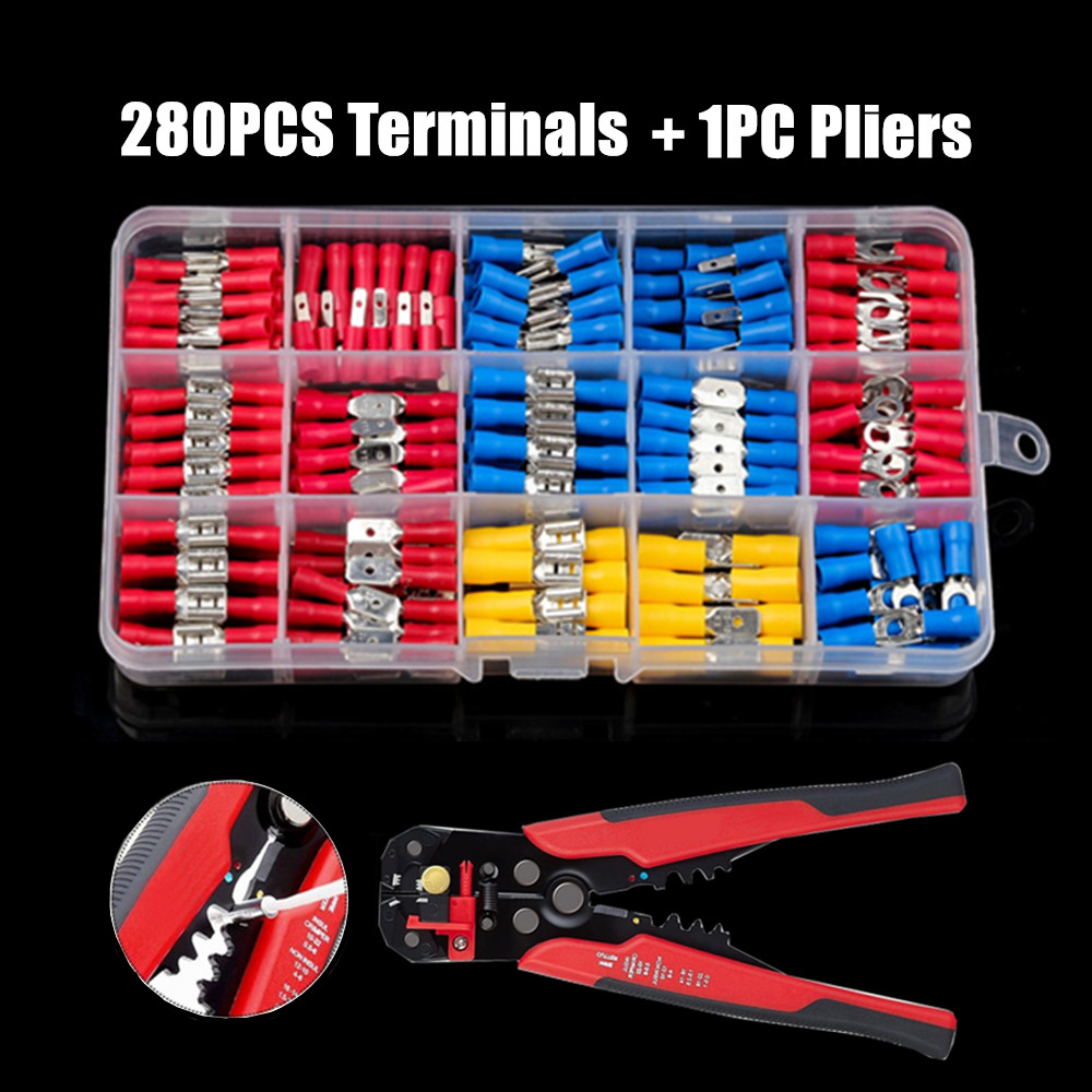280PCS Insulated Electrical Wire Splice Terminal Spade/Crimp/Ring Connector Kit