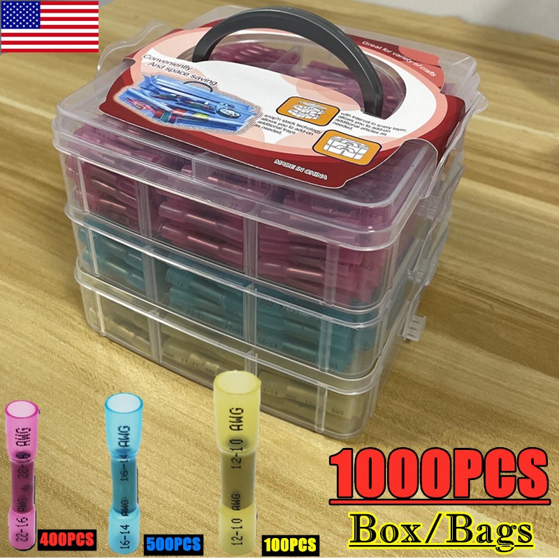 1000x Heat Shrink Butt Red Blue Yellow Waterproof Wire Connectors Seal Terminals