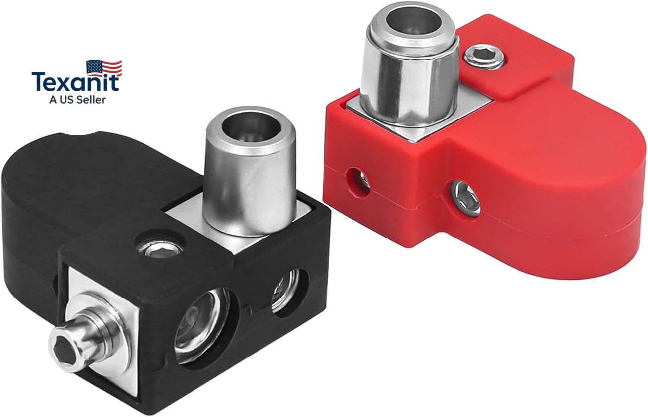 BTO Solid Brass Positive Negative Battery Terminals with Adaptor Collars, 1X0/2/