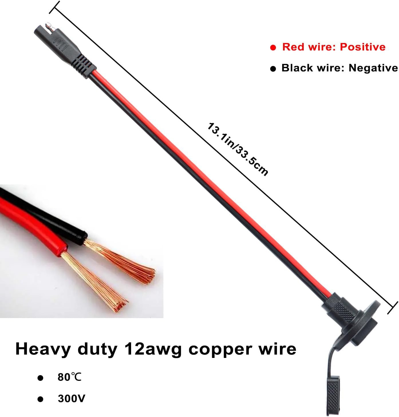 Weatherproof SAE Quick Disconnect 12 AWG SAE Extension Cable Power Socket Sidewa