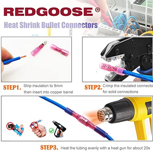 100PCS Heat Shrink Bullet Connectors 22-10 Gauge Insulated Bullet F&M