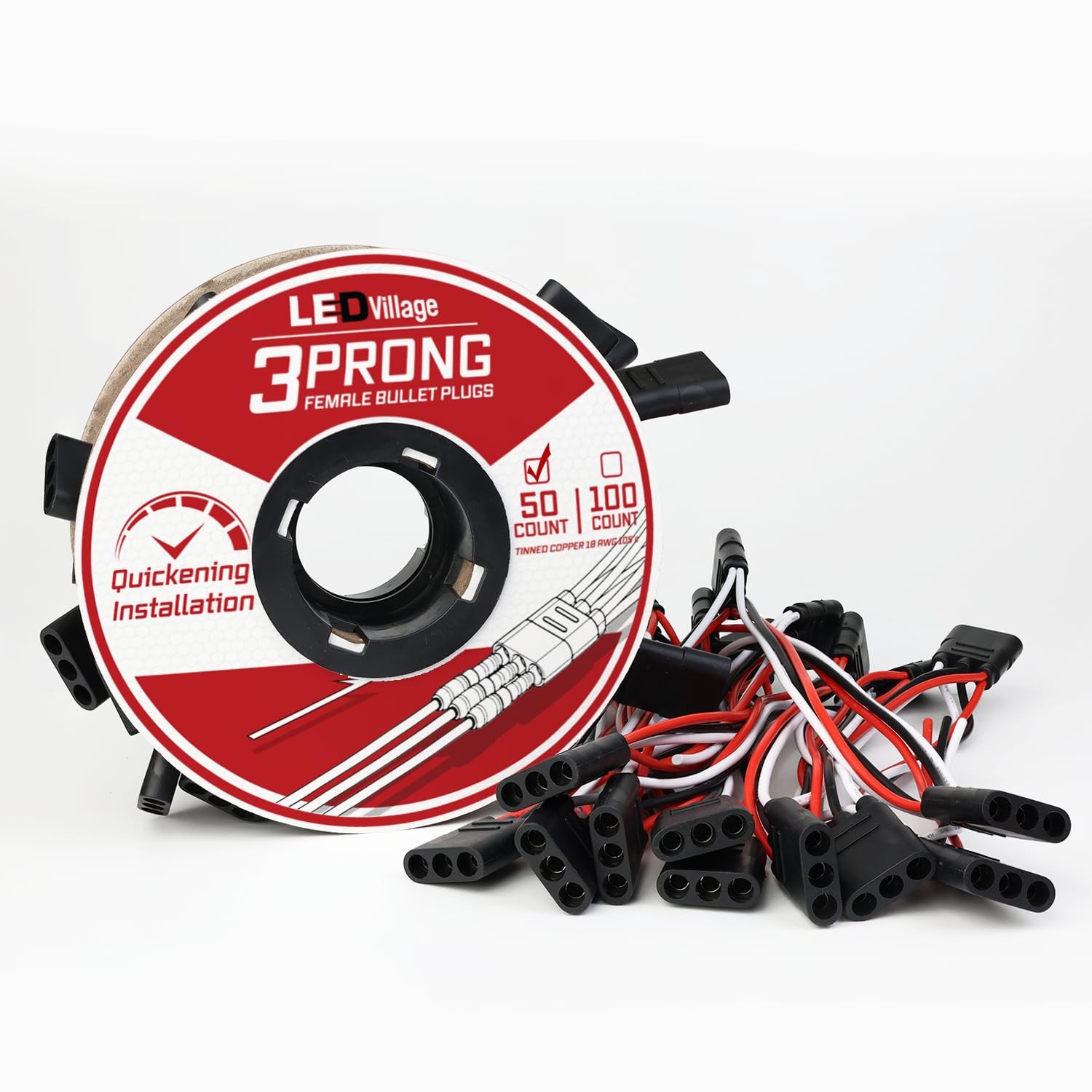 50 Counts of 3 Prong Female Bullet Plug Wiring Harness Continuous Wire Harnes…