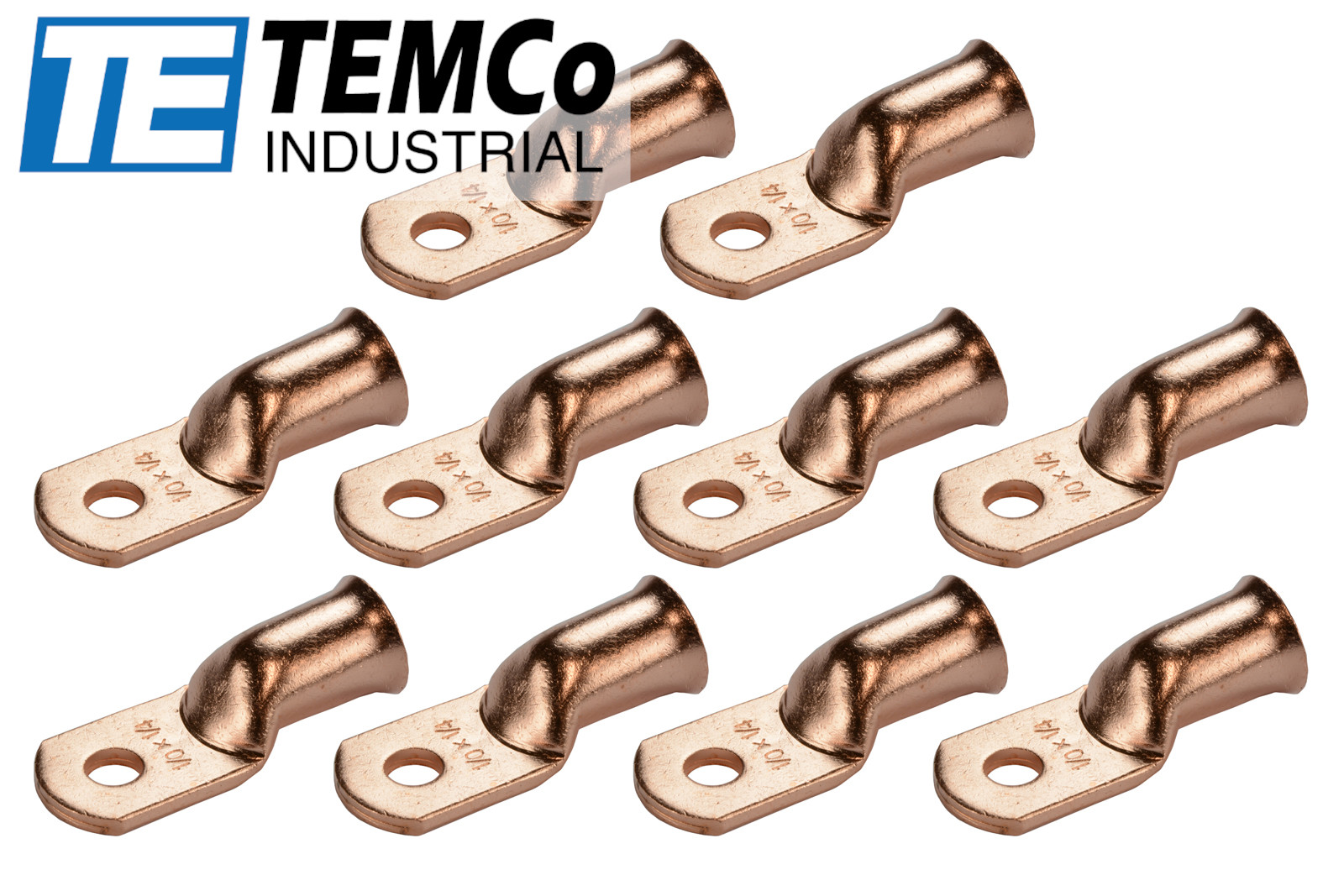 10 Lot 1/0 1/4″ Hole Ring Terminal Lug Bare Copper Uninsulated AWG Gauge