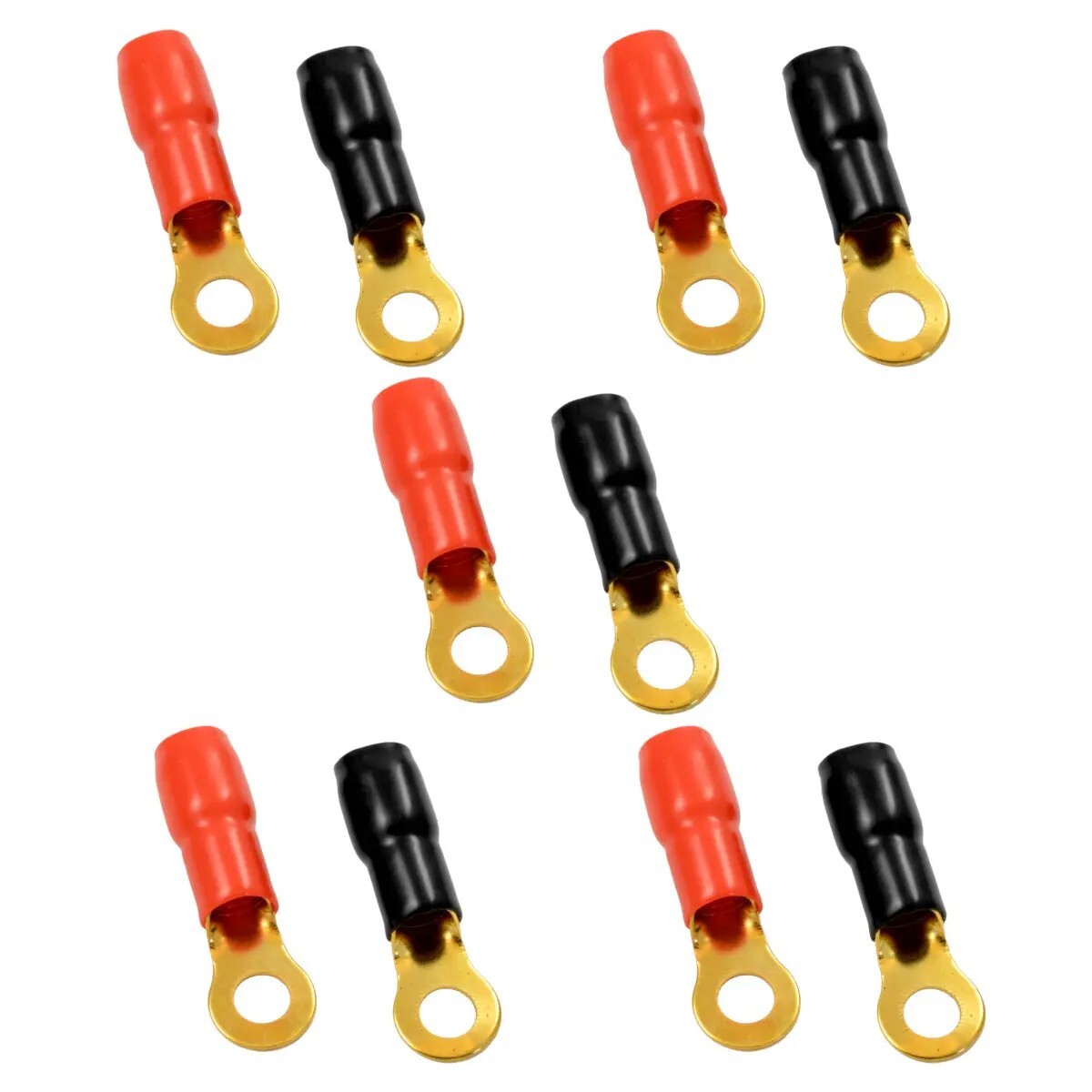 The Wires Zone 4 Gauge 5/16″ Gold Plated Ring Terminals Red, Black – 10 pack