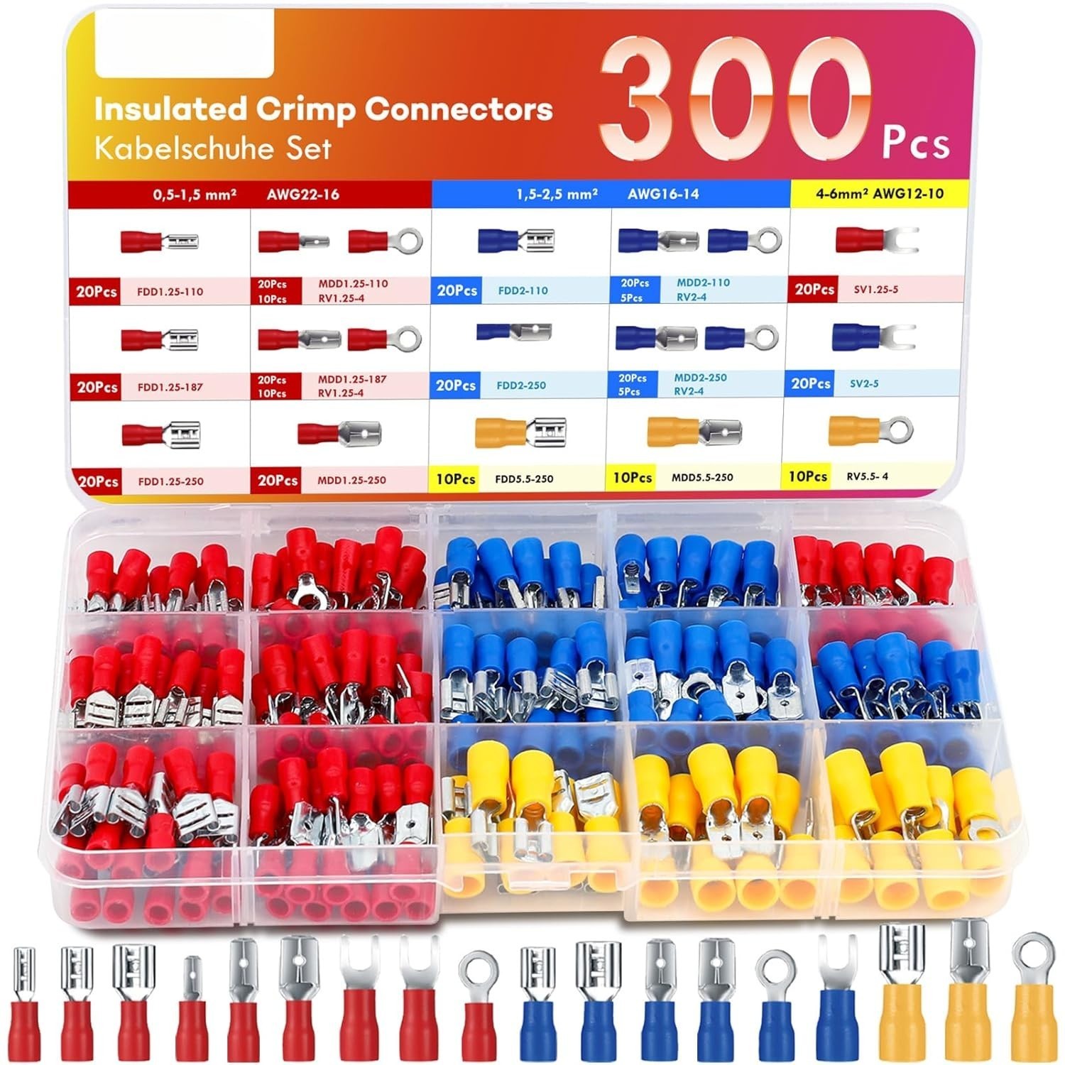 Kit 300 Conectores Eléctricos Macho/Hembra 17 Tipos Terminales Aislados