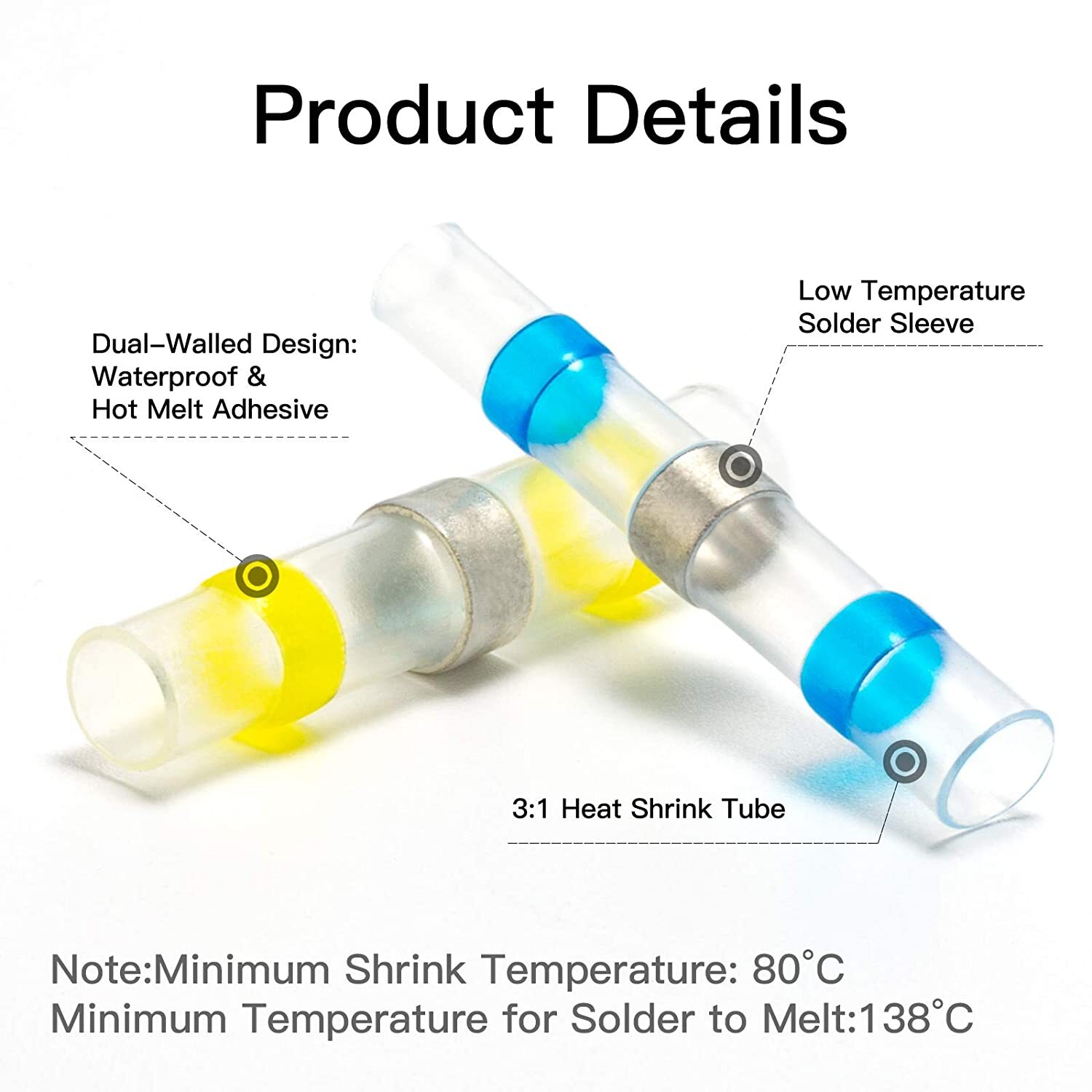 500/50pcs Waterproof Heat Shrink Solder Seal Butt Wire Connectors Terminals set