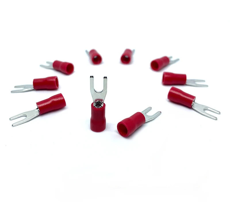 100pcs Wire Connector SV1.25-3 Red Copper U Shaped Fork PVC Insulated Electrical