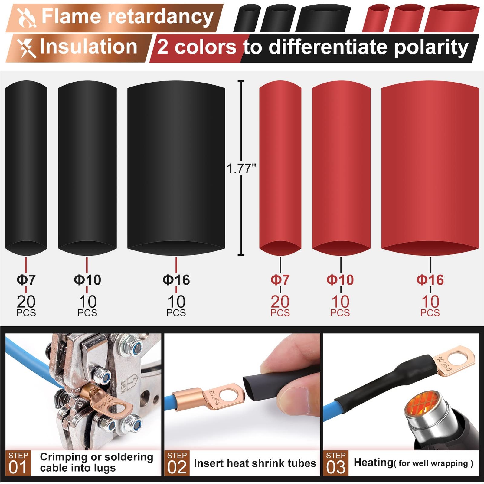 150Pcs Battery Cable Ends, Copper Wire Lugs Assortment Kit AWG 2 4 6 8 10 Gauge