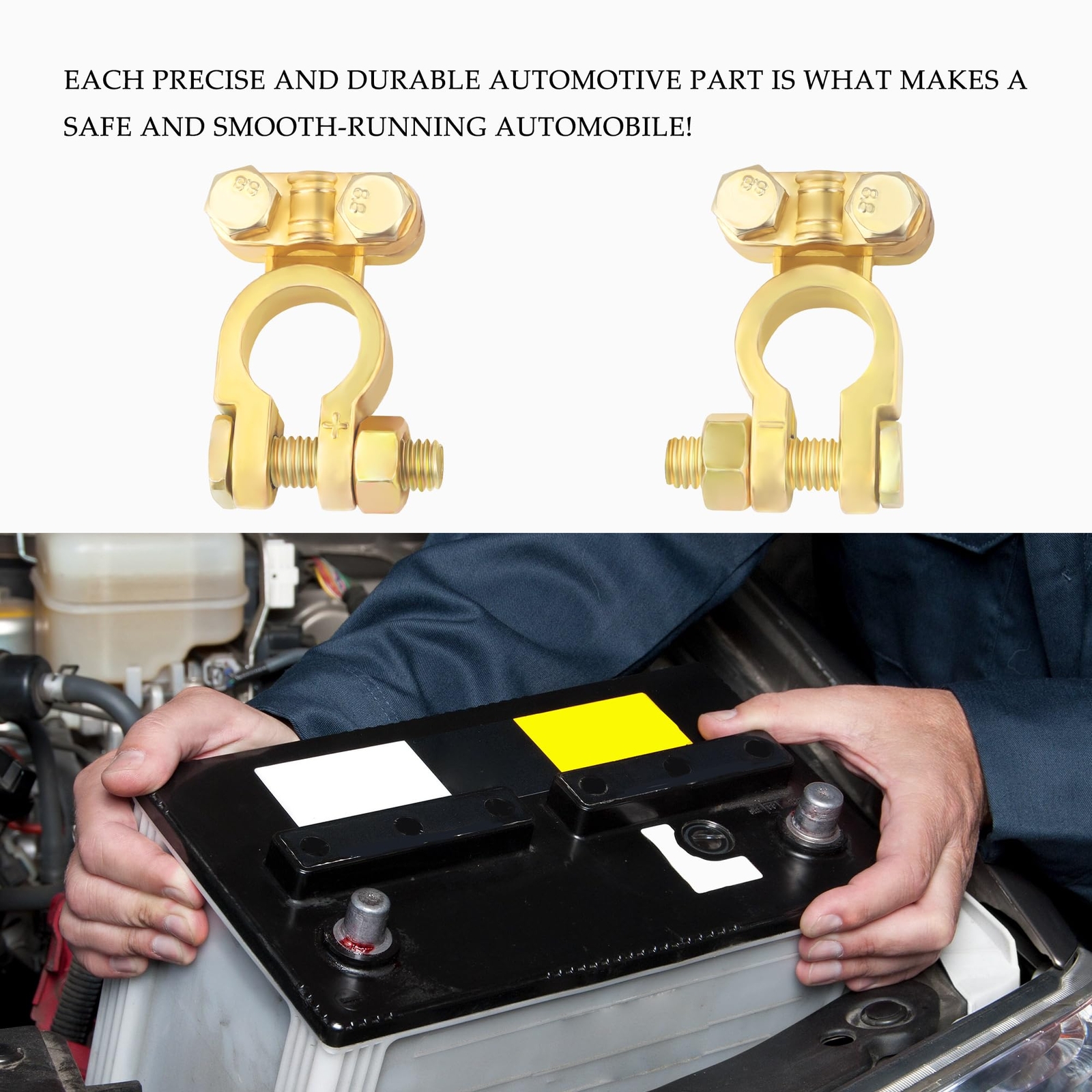 2PCS Positive & Negative Battery Terminal Connectors,Brass Battery Cable Ends