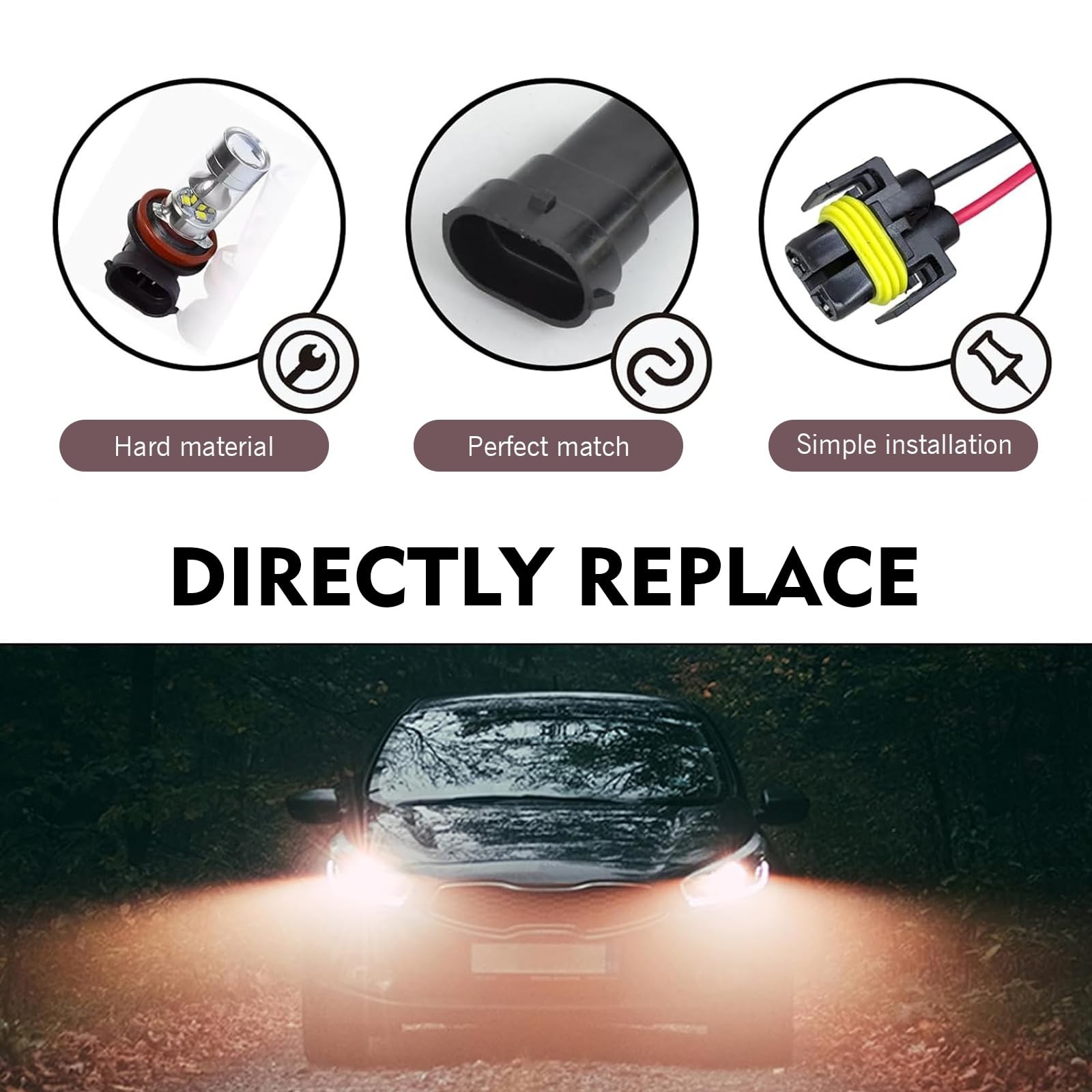 Fiknonk 2 PCS H11 Socket Wire Harness Connectors, Waterproof Fog Light Harnes…