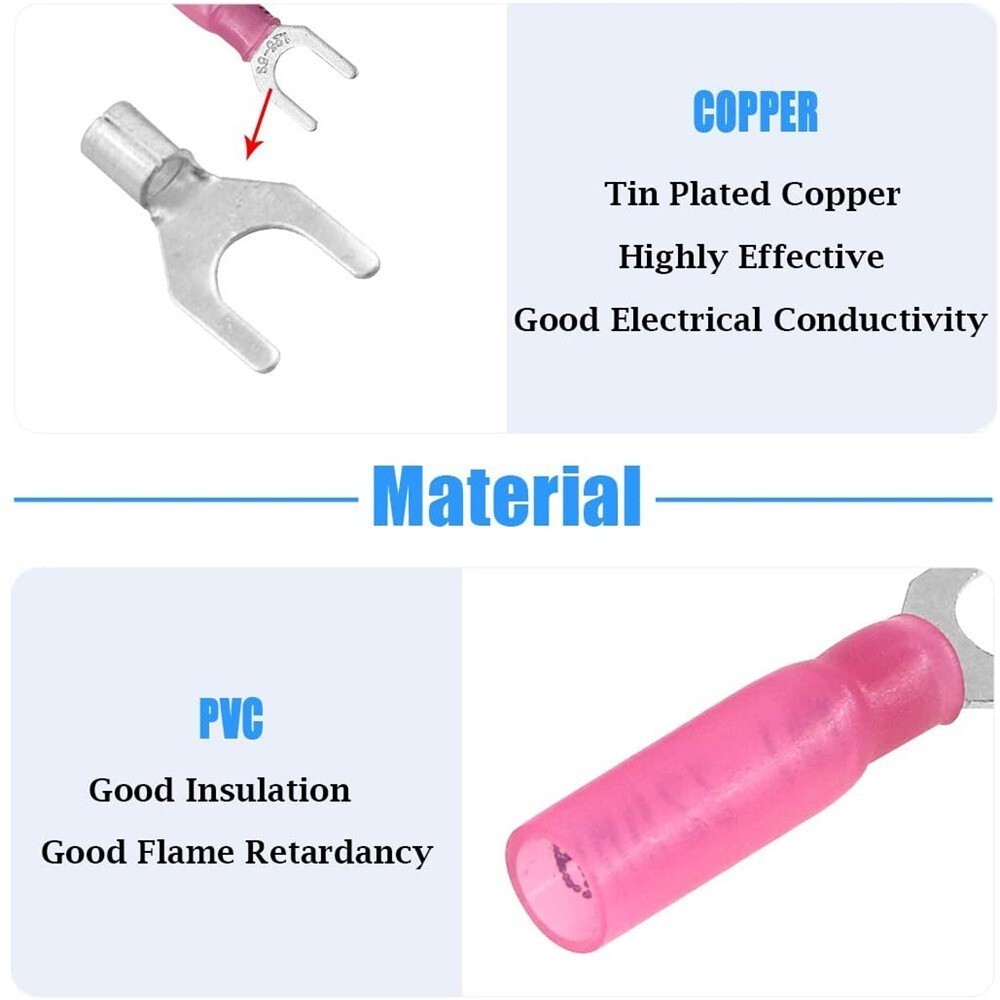 50pcs Pre-Insulated Electrical Heat Shrink Fork Wire Spade Crimp Terminals