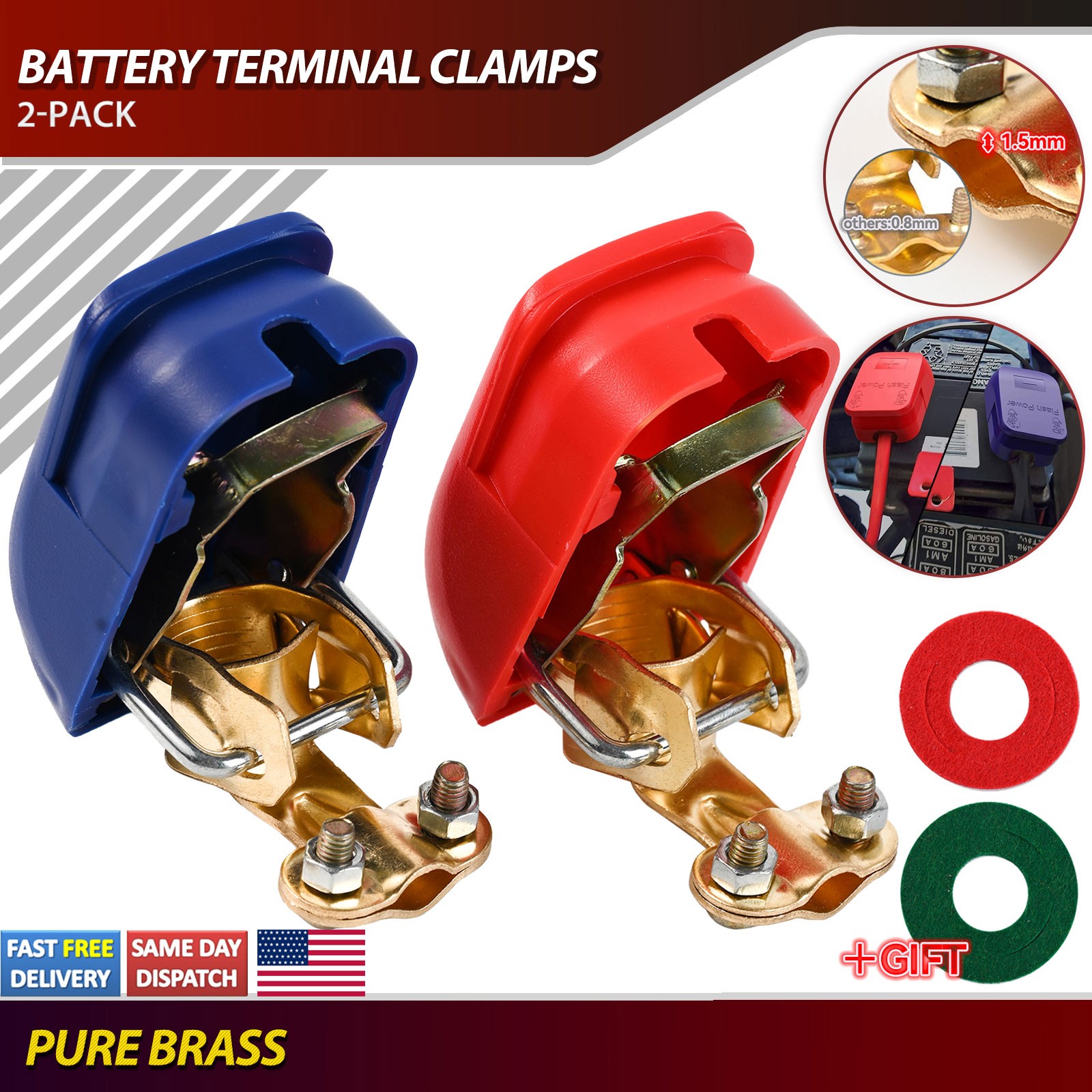 2xCar Battery Terminal Connectors Clamps Quick Release Disconnect Top Post Cover