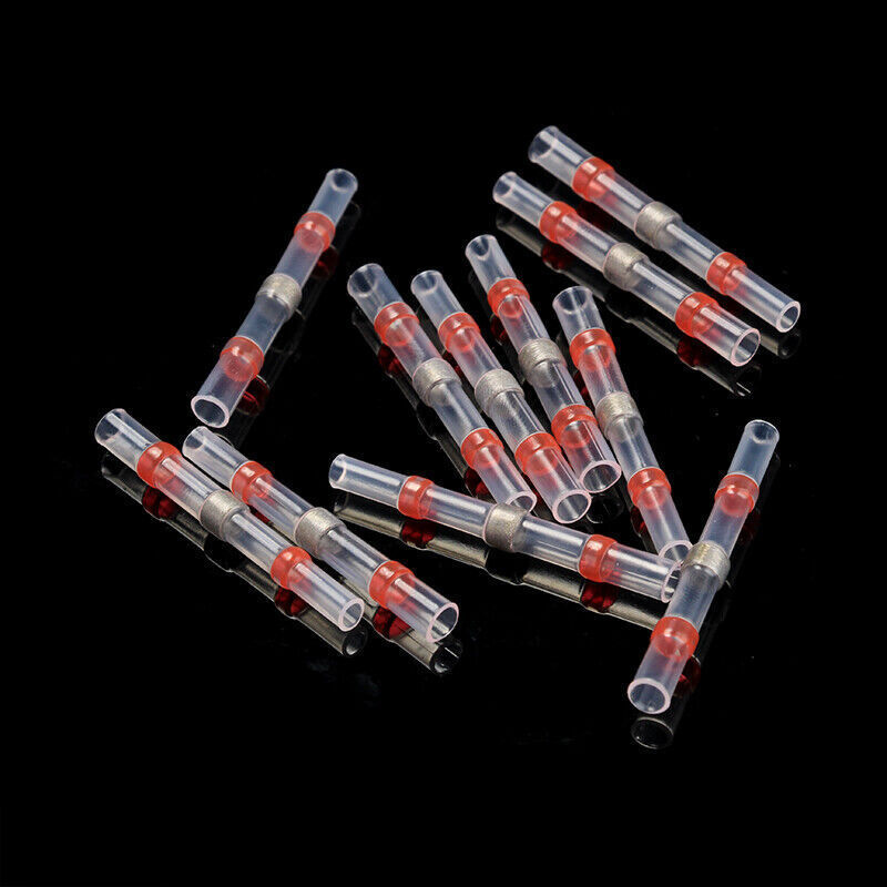 50-500PCS Red Solder 22-18AWG Heat Shrink Solder Wire Connectors Butt Terminals