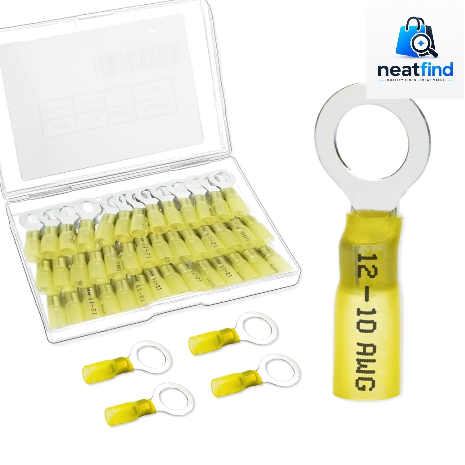 60 PCS Heat Shrink Ring Connectors,12-10 awg 1/4″ Ring Terminals