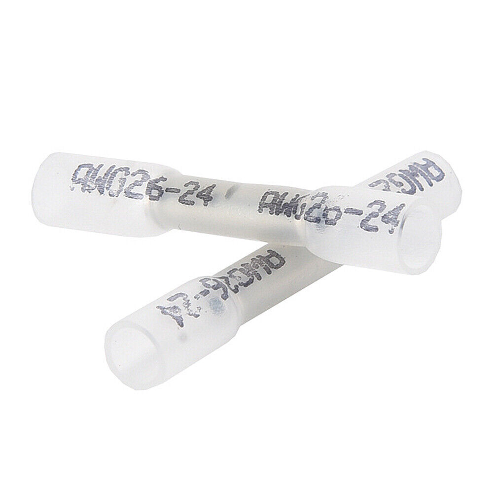 26-24AWG White Heat Shrink Butt Connectors Waterproof Wire Crimp Terminal 200Pcs