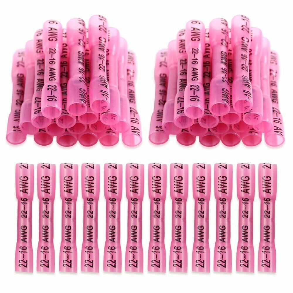 400/100Pcs 22-14 AWG Heat Shrink Butt Wire Splice Connectors Crimp Terminals Kit