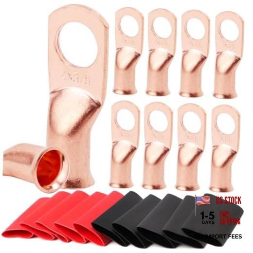 PCS 4 AWG – 3/8 Battery Cable Lugs Copper Wire Ring 4 Awg – 3/8″ (M10) Ring 10