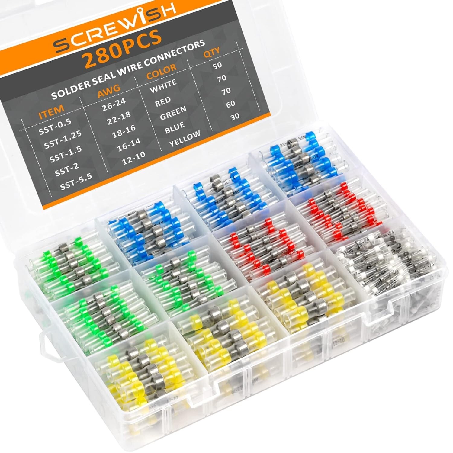 280PCS Solder Seal Wire Connectors,26-10 Gauge Heat Shrink Butt Connectors &