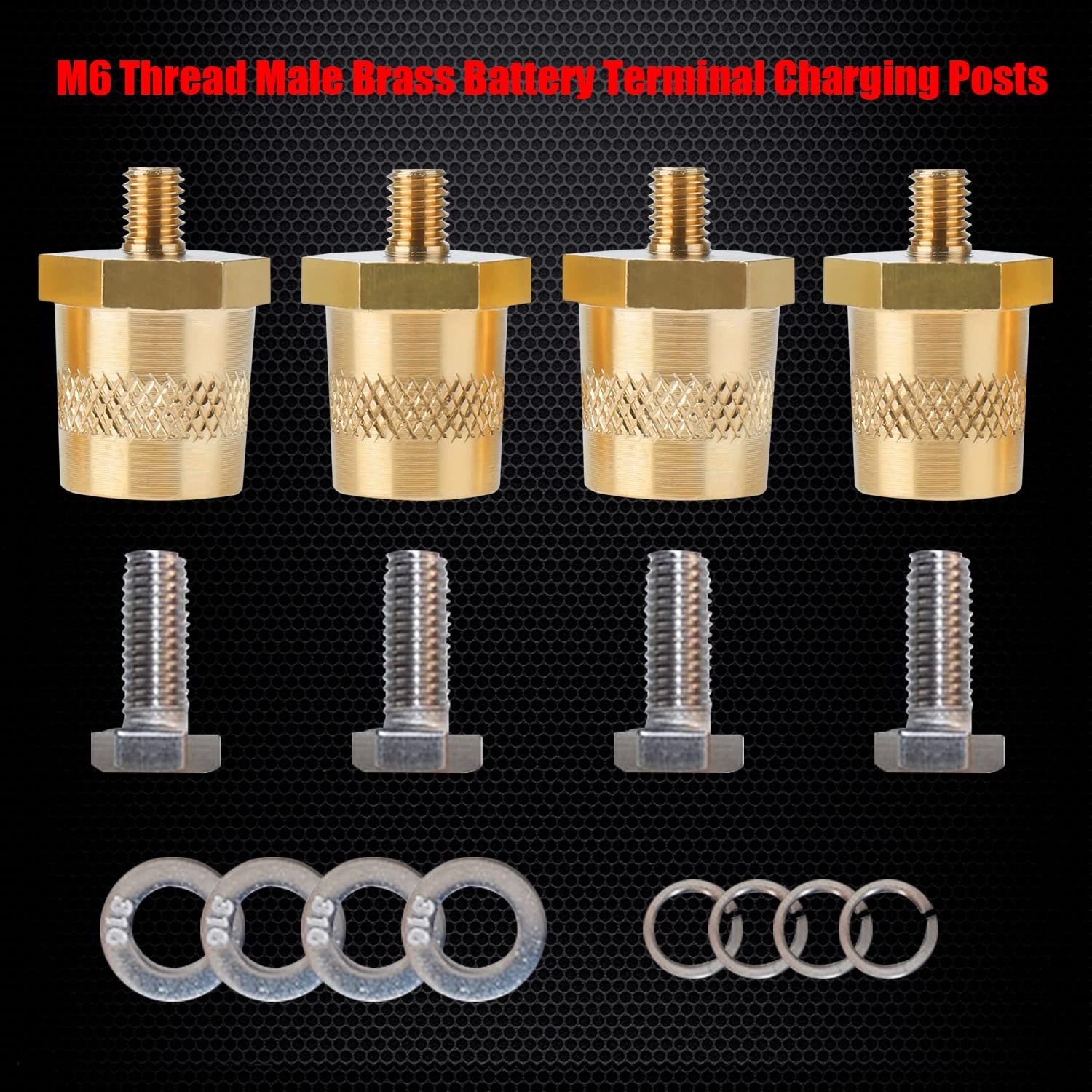 4 PCS M6 Thread Male Brass Battery Charging Post Terminal Adapter Extension
