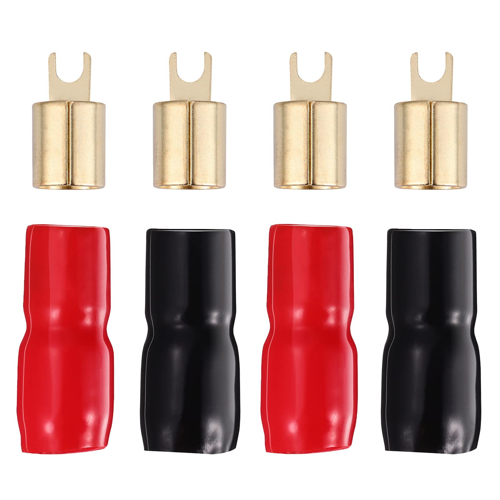 2 Pairs Copper Gold Plated 0 Gauge Spade Terminal Crimp Connectors Adapters Crim